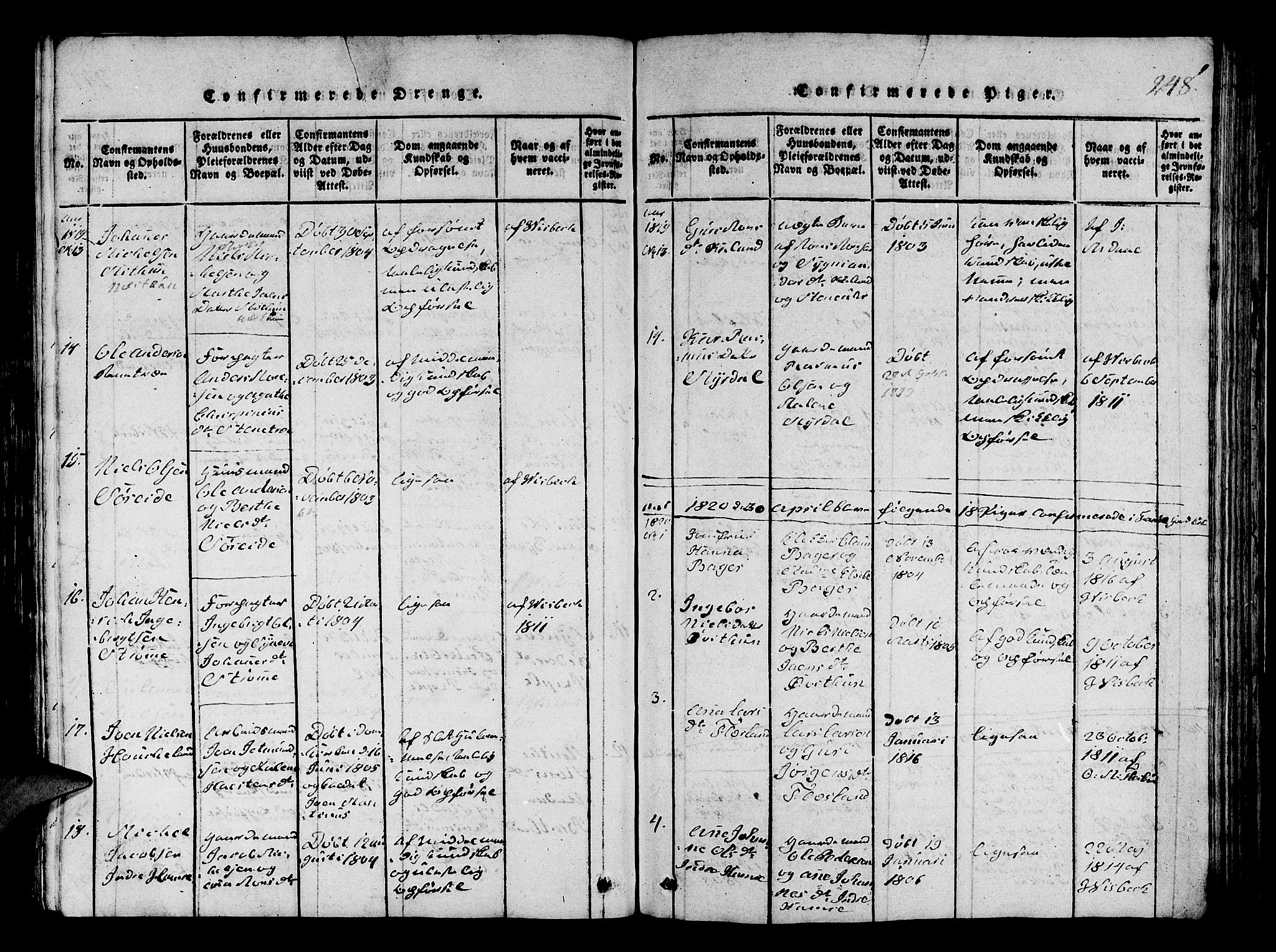 Fana Sokneprestembete, AV/SAB-A-75101/H/Hab/Haba/L0001: Parish register (copy) no. A 1, 1816-1836, p. 248
