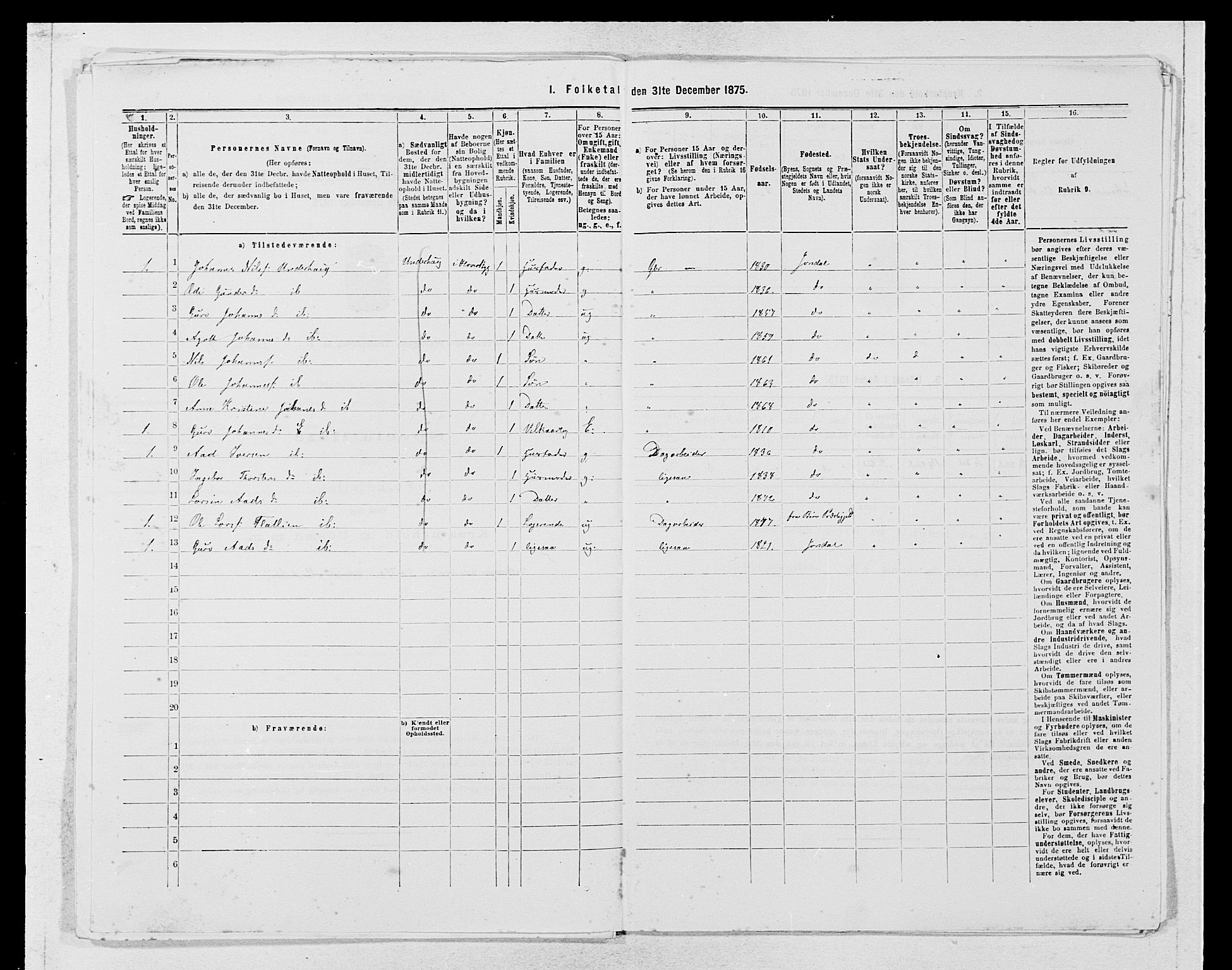 SAB, 1875 census for 1226P Strandebarm, 1875, p. 823