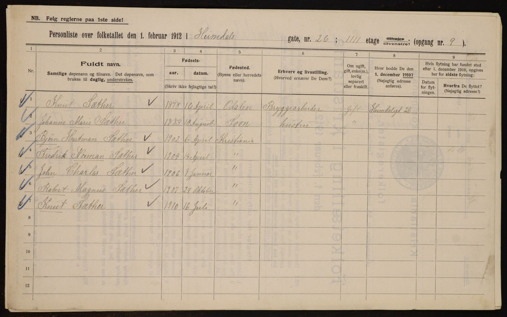 OBA, Municipal Census 1912 for Kristiania, 1912, p. 37267