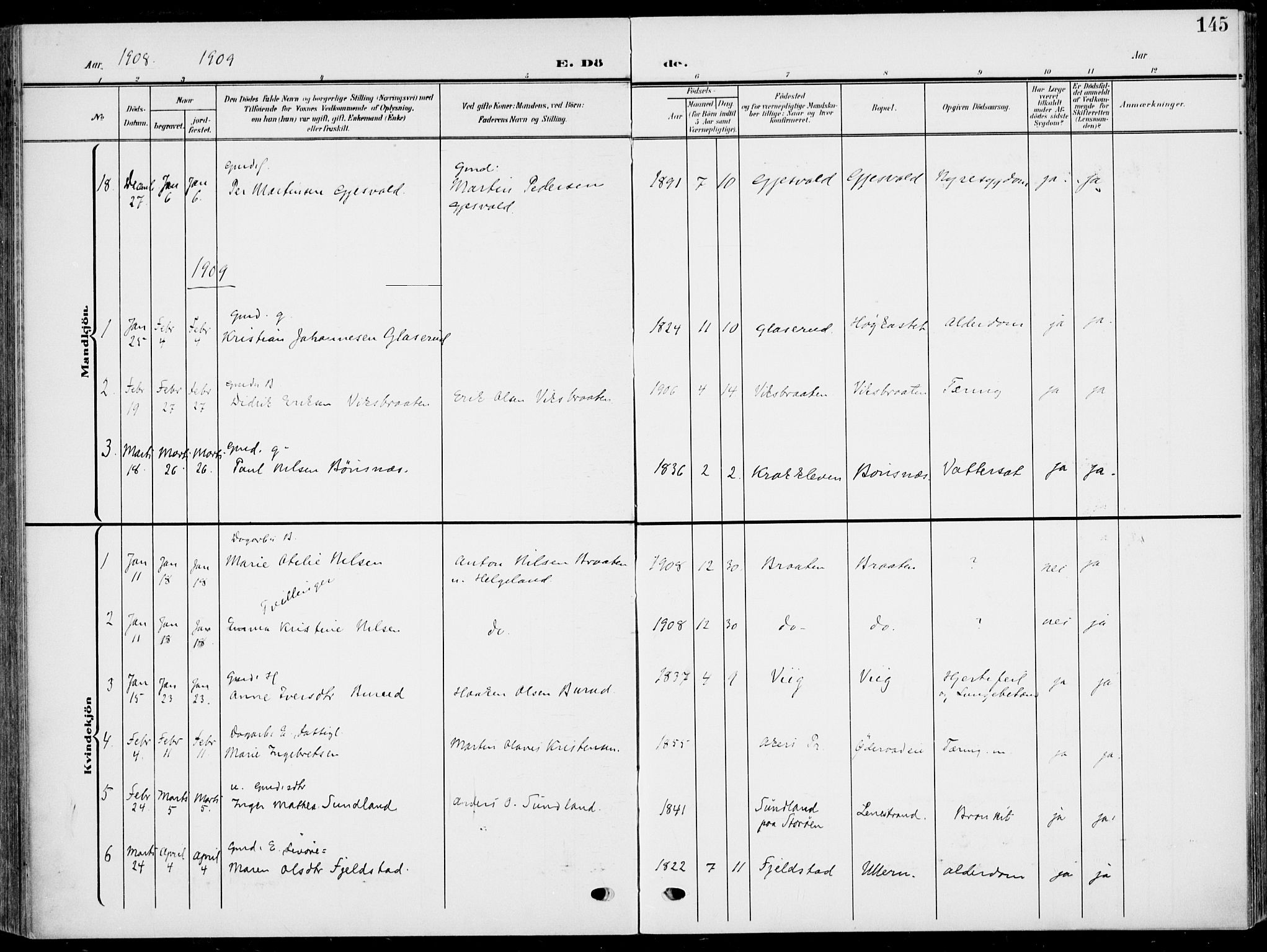 Hole kirkebøker, SAKO/A-228/F/Fa/L0010: Parish register (official) no. I 10, 1907-1917, p. 145