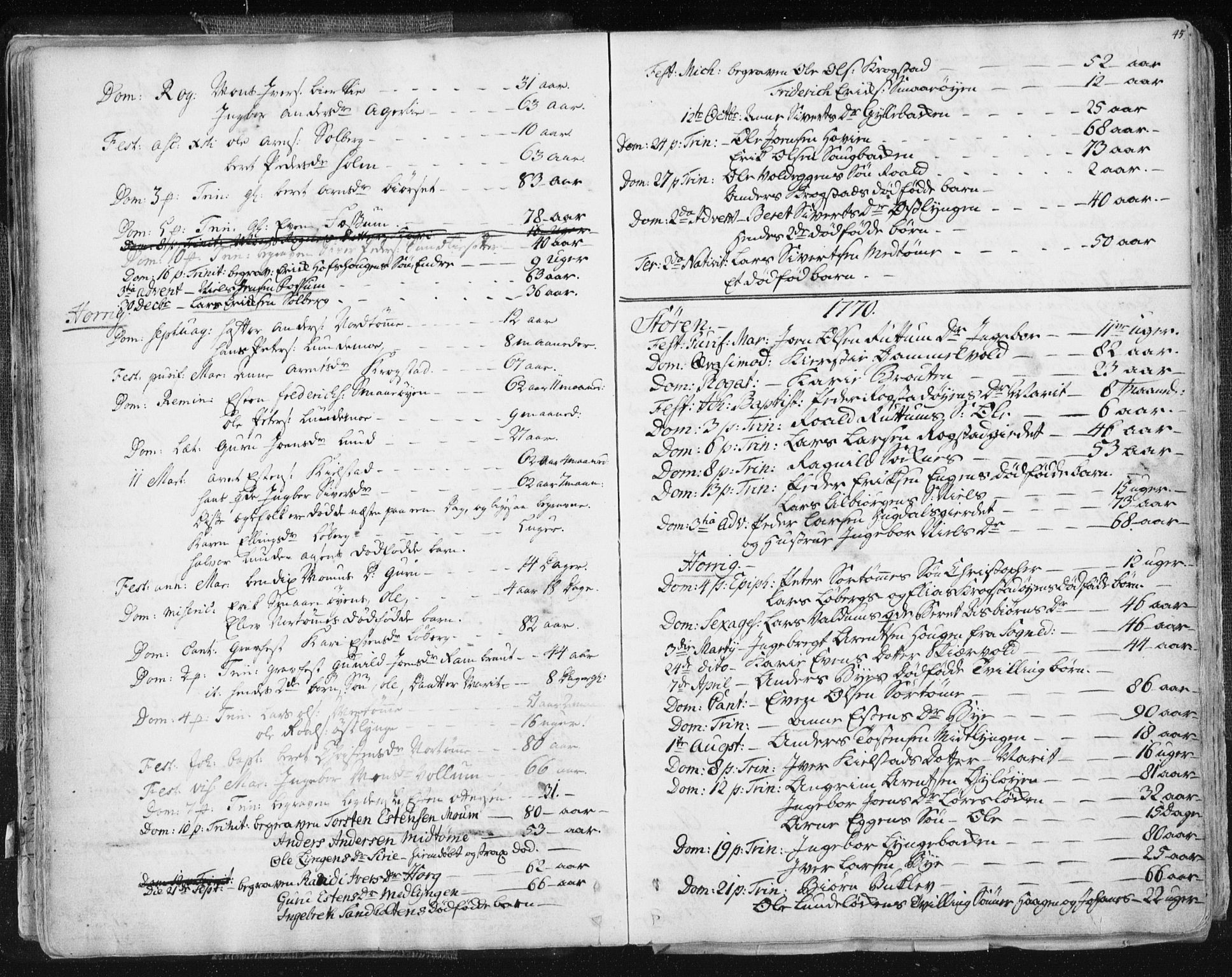 Ministerialprotokoller, klokkerbøker og fødselsregistre - Sør-Trøndelag, SAT/A-1456/687/L0991: Parish register (official) no. 687A02, 1747-1790, p. 45