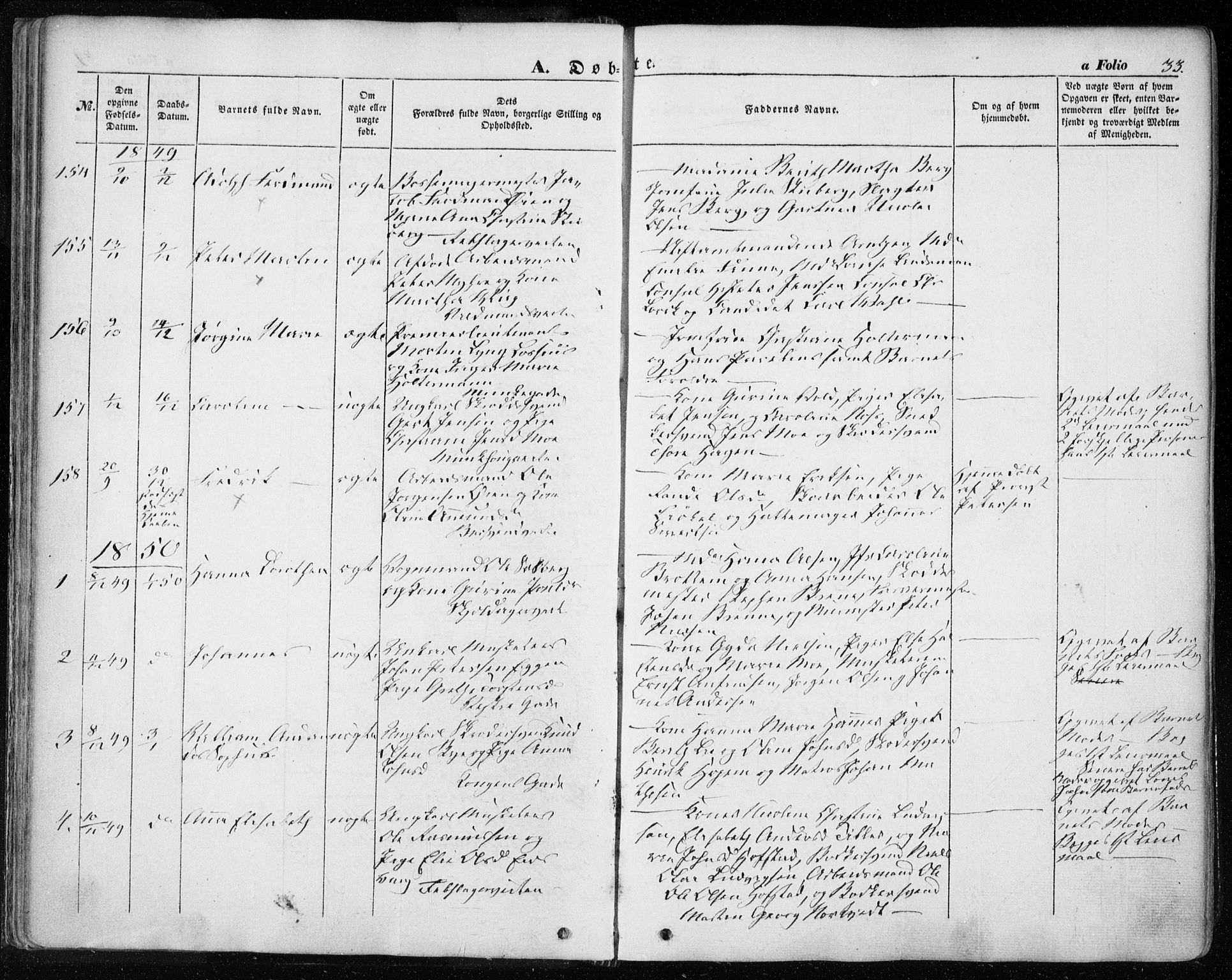 Ministerialprotokoller, klokkerbøker og fødselsregistre - Sør-Trøndelag, SAT/A-1456/601/L0051: Parish register (official) no. 601A19, 1848-1857, p. 33