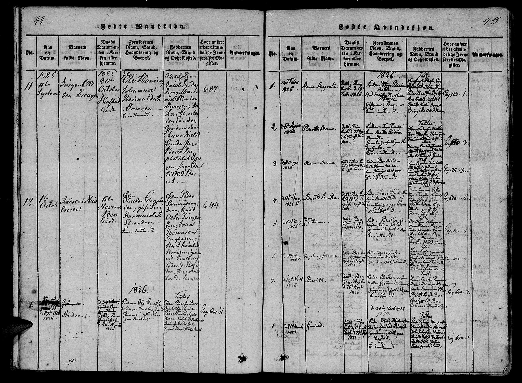 Ministerialprotokoller, klokkerbøker og fødselsregistre - Møre og Romsdal, SAT/A-1454/566/L0763: Parish register (official) no. 566A03 /1, 1817-1829, p. 44-45