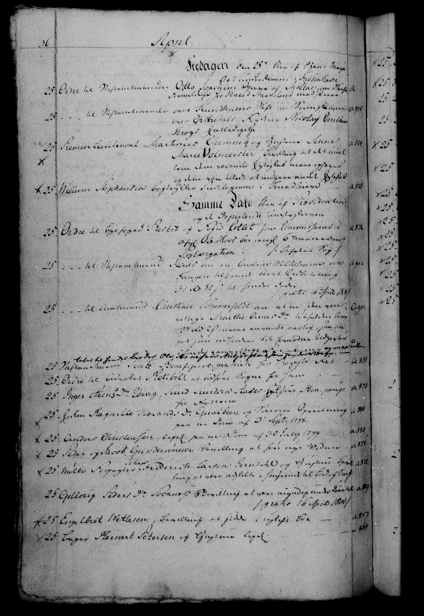 Danske Kanselli 1800-1814, RA/EA-3024/H/Hf/Hfb/Hfbc/L0001: Underskrivelsesbok m. register, 1800, p. 36