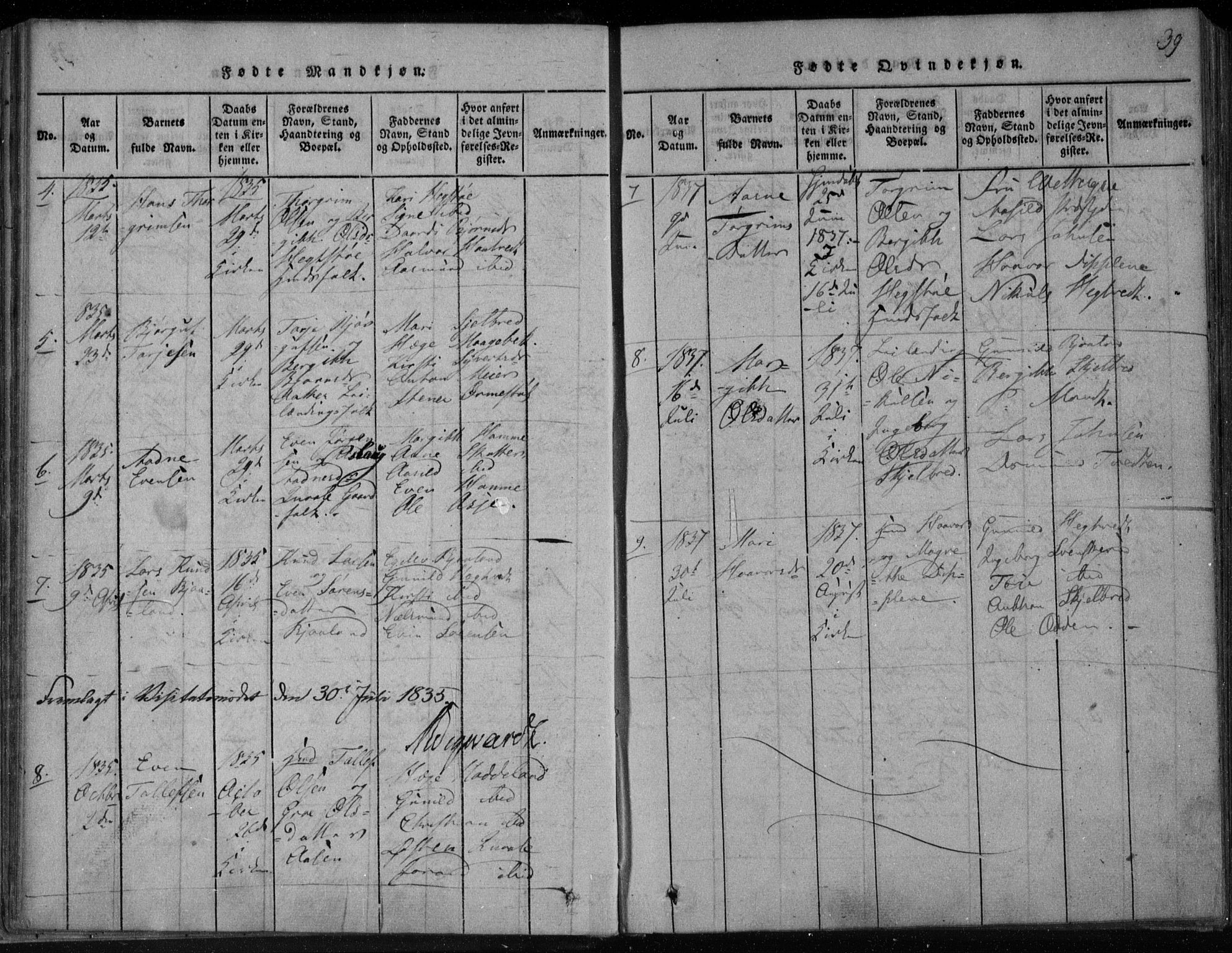 Lårdal kirkebøker, SAKO/A-284/F/Fa/L0005: Parish register (official) no. I 5, 1815-1860, p. 39