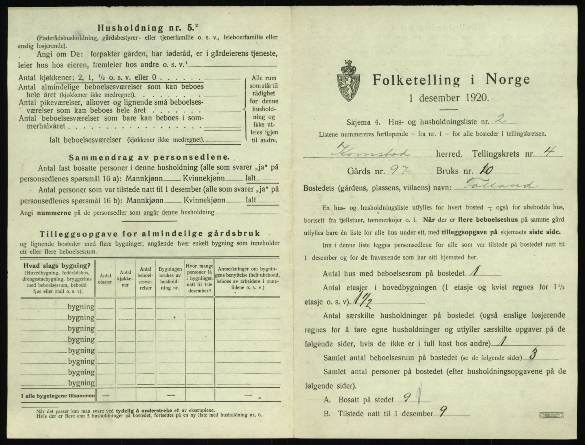 SAT, 1920 census for Kornstad, 1920, p. 321