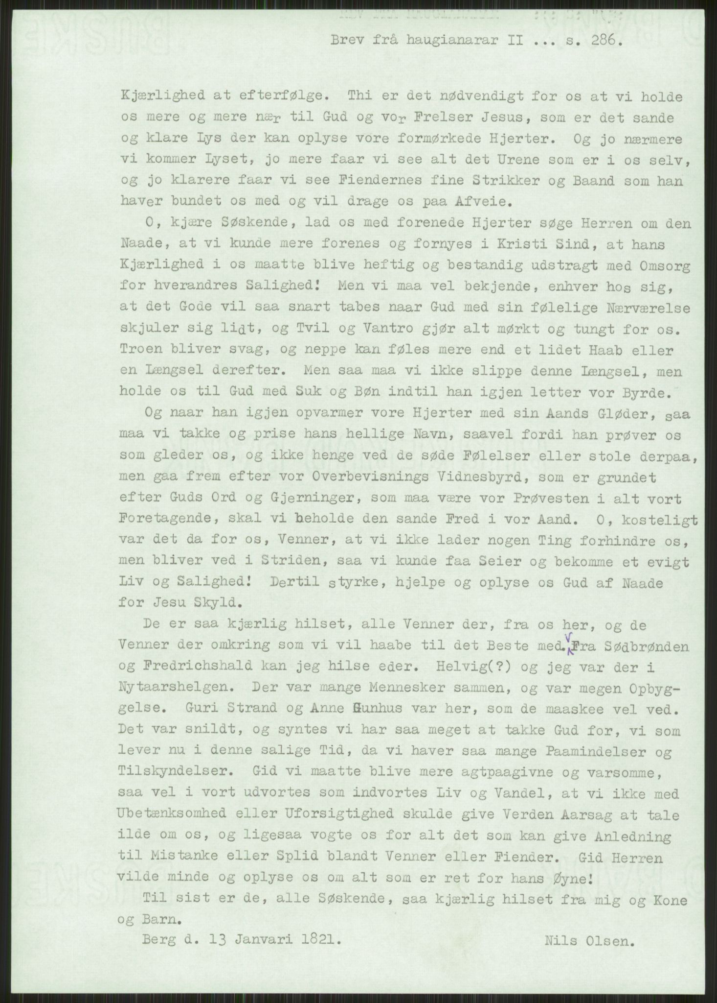 Samlinger til kildeutgivelse, Haugianerbrev, AV/RA-EA-6834/F/L0002: Haugianerbrev II: 1805-1821, 1805-1821, p. 286