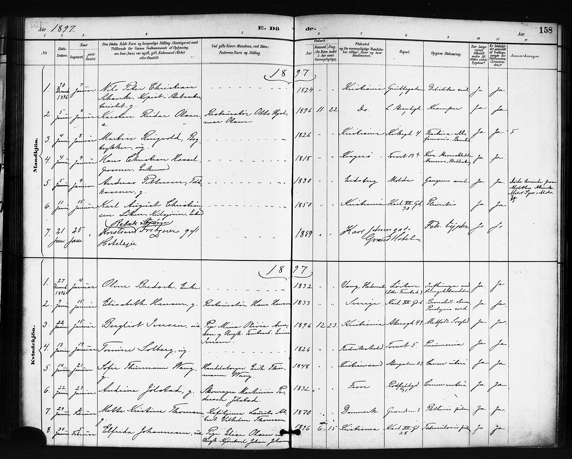 Oslo domkirke Kirkebøker, SAO/A-10752/F/Fa/L0035: Parish register (official) no. 35, 1885-1901, p. 158