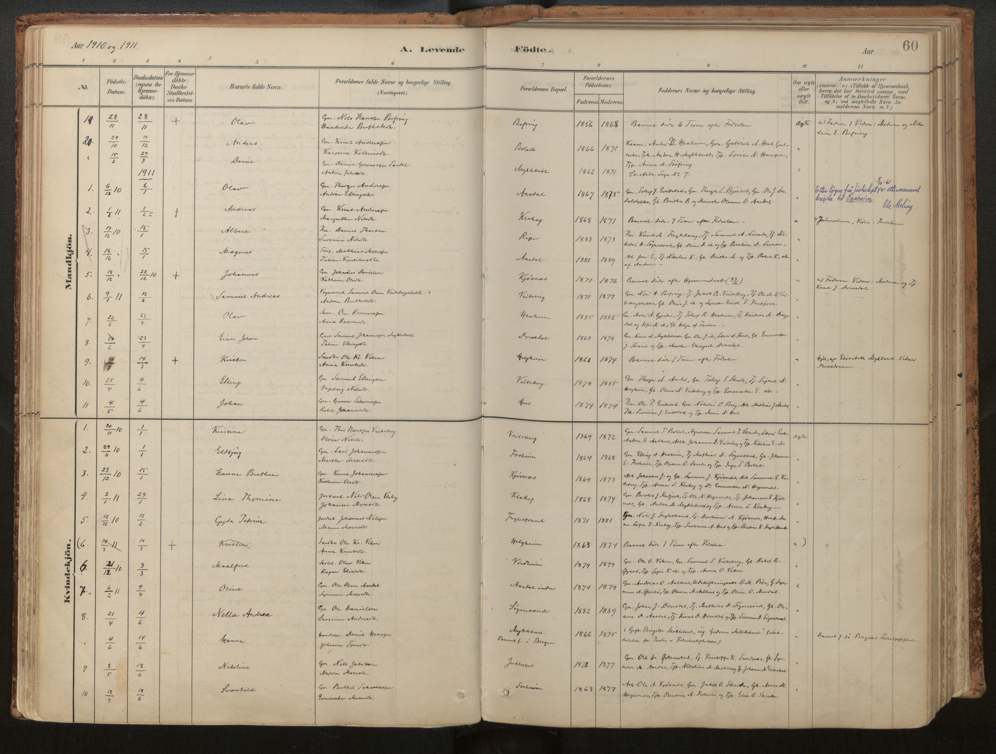 Jølster sokneprestembete, SAB/A-80701/H/Haa/Haac/L0001: Parish register (official) no. C 1, 1882-1928, p. 60