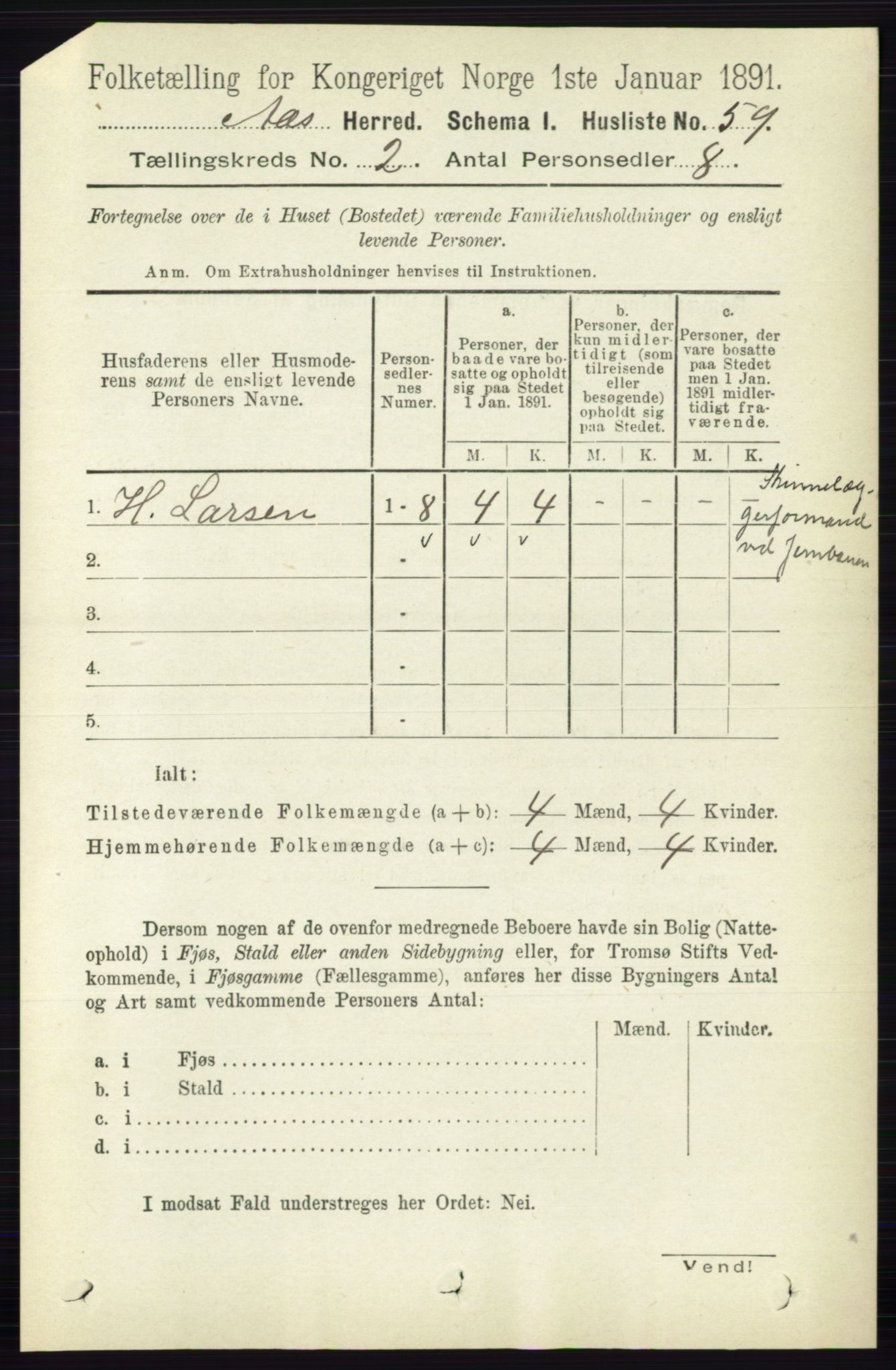 RA, 1891 census for 0214 Ås, 1891, p. 1561