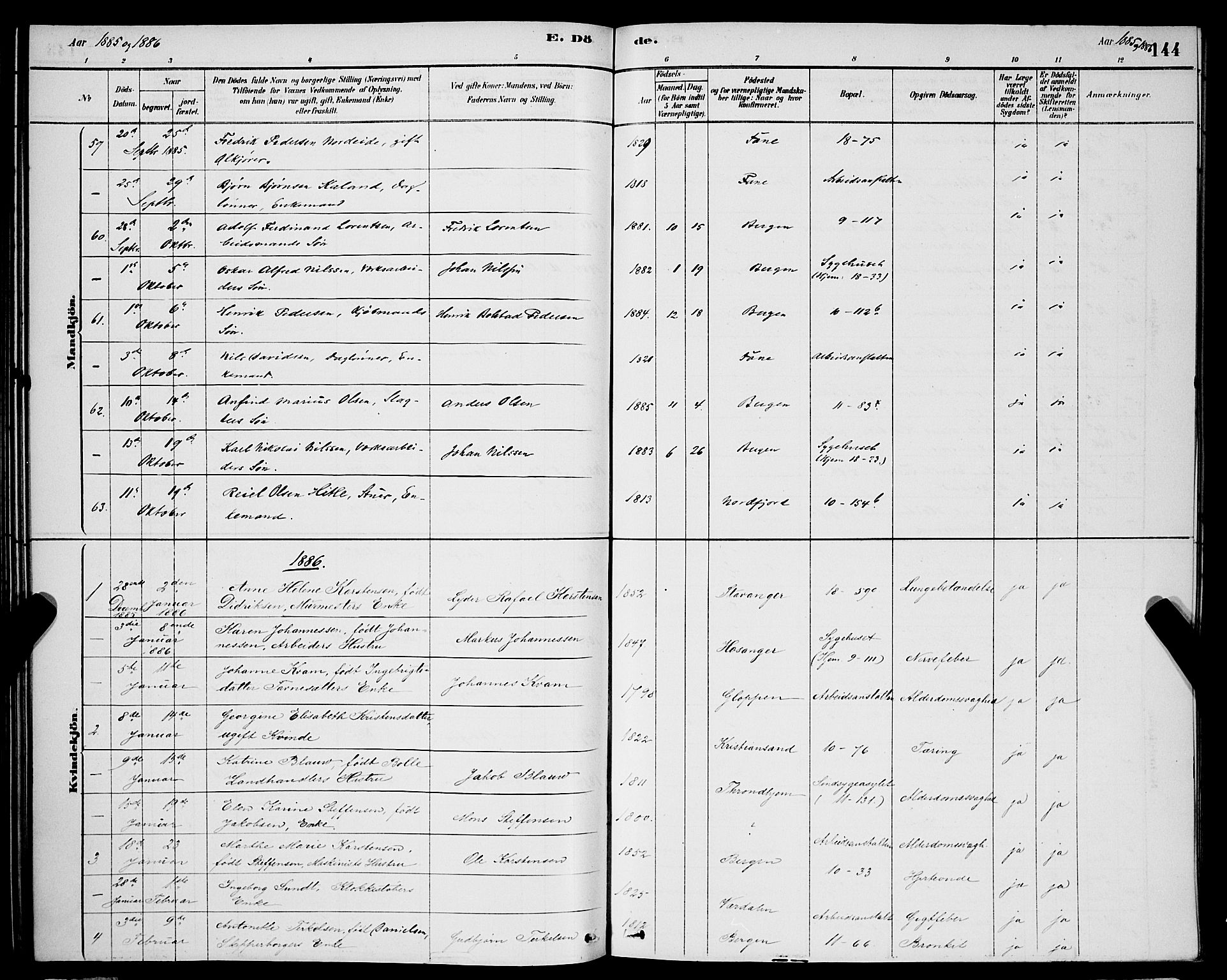 Domkirken sokneprestembete, SAB/A-74801/H/Hab/L0041: Parish register (copy) no. E 5, 1878-1900, p. 144