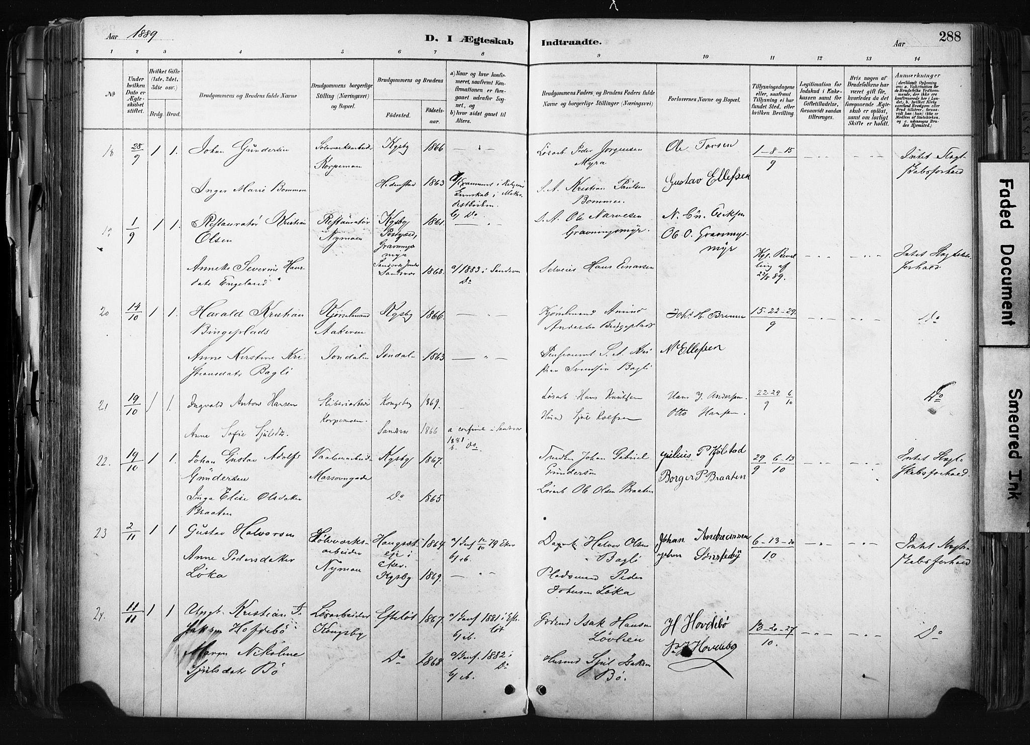 Kongsberg kirkebøker, AV/SAKO-A-22/F/Fb/L0002: Parish register (official) no. II 2, 1886-1896, p. 288