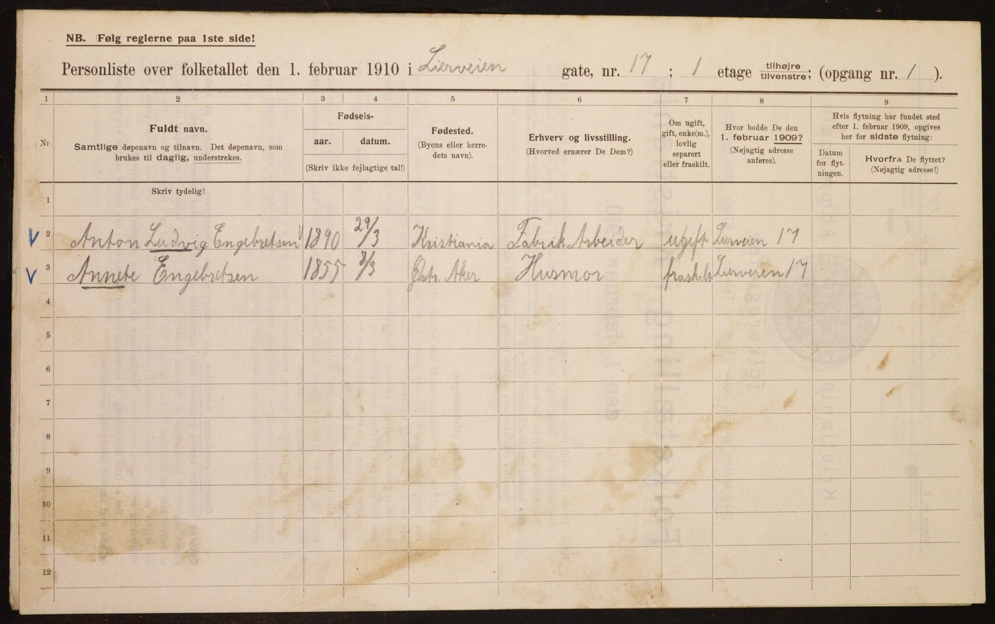 OBA, Municipal Census 1910 for Kristiania, 1910, p. 55551