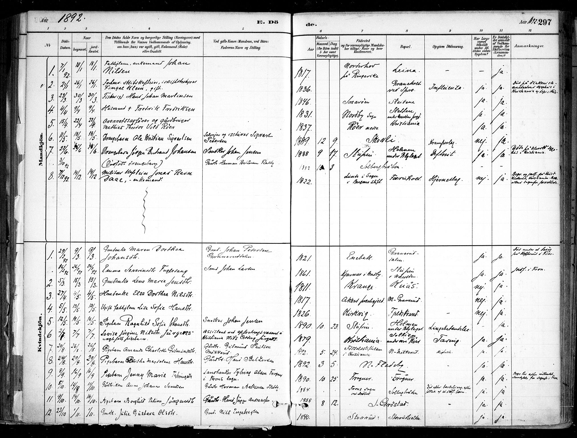 Nesodden prestekontor Kirkebøker, SAO/A-10013/F/Fa/L0009: Parish register (official) no. I 9, 1880-1915, p. 297