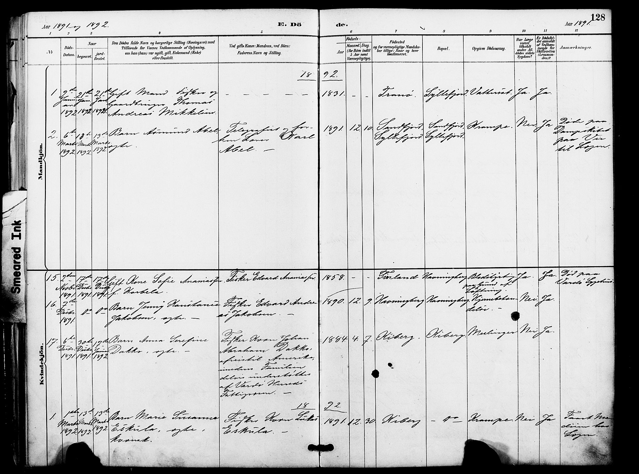 Vardø sokneprestkontor, SATØ/S-1332/H/Ha/L0009kirke: Parish register (official) no. 9, 1887-1898, p. 128