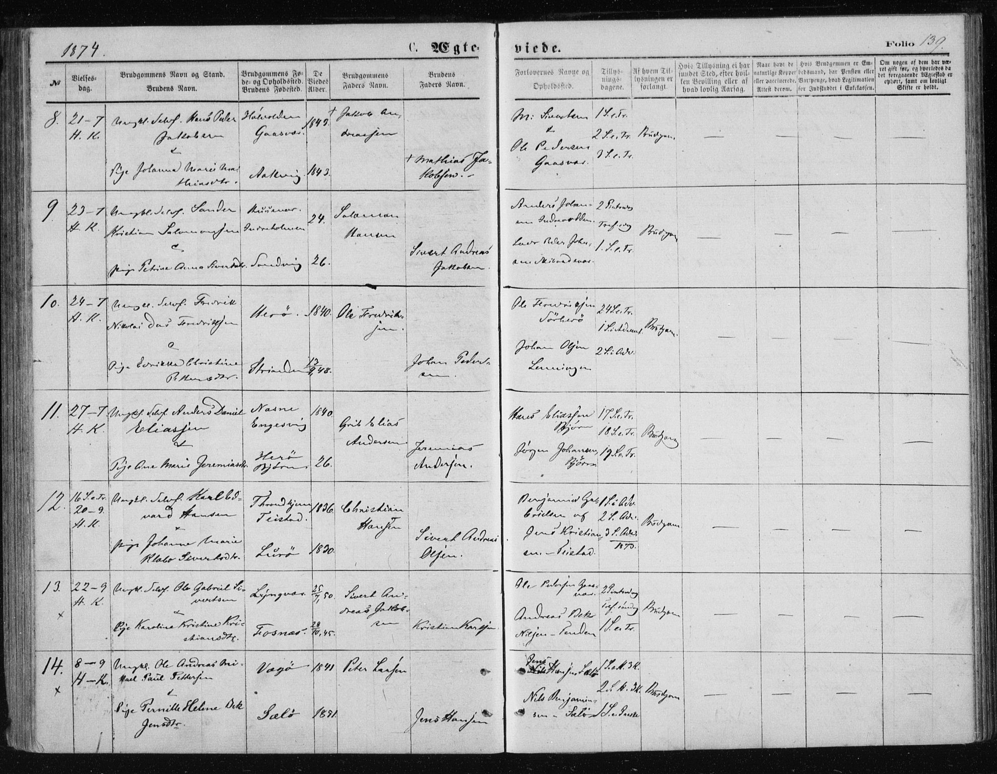 Ministerialprotokoller, klokkerbøker og fødselsregistre - Nordland, AV/SAT-A-1459/834/L0506: Parish register (official) no. 834A04, 1872-1878, p. 139