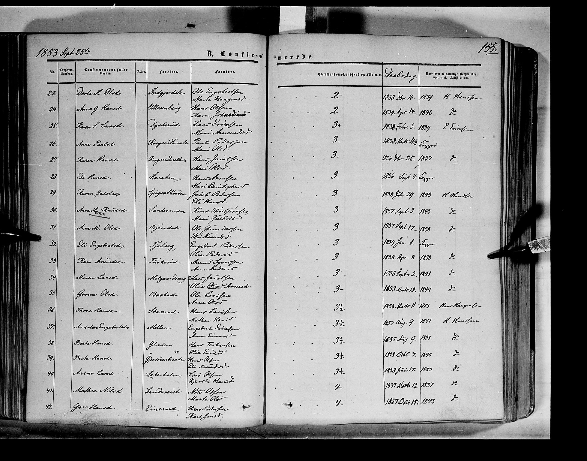 Sør-Odal prestekontor, AV/SAH-PREST-030/H/Ha/Haa/L0001: Parish register (official) no. 1, 1849-1859, p. 155