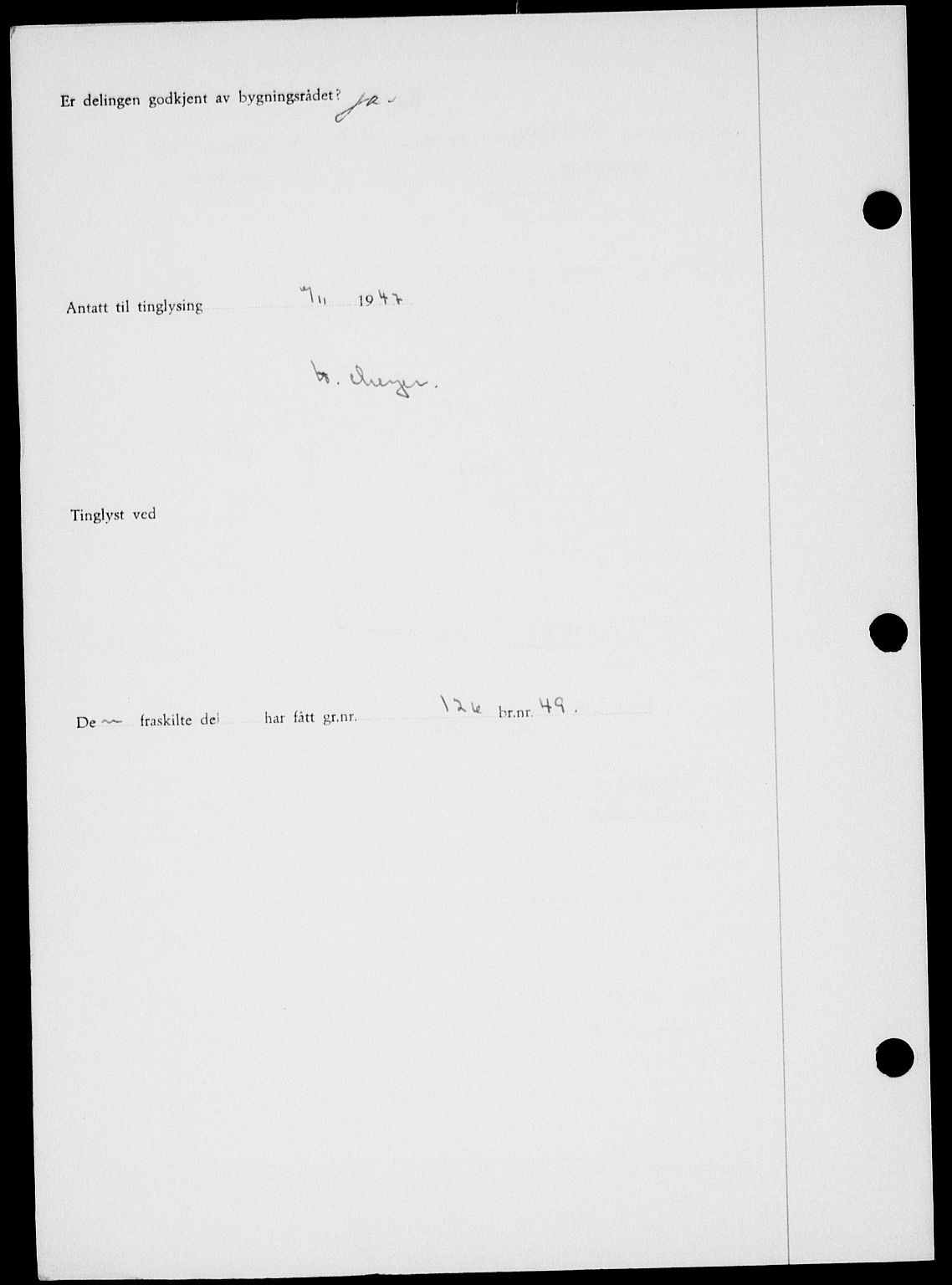 Onsøy sorenskriveri, SAO/A-10474/G/Ga/Gab/L0021: Mortgage book no. II A-21, 1947-1947, Diary no: : 3073/1947