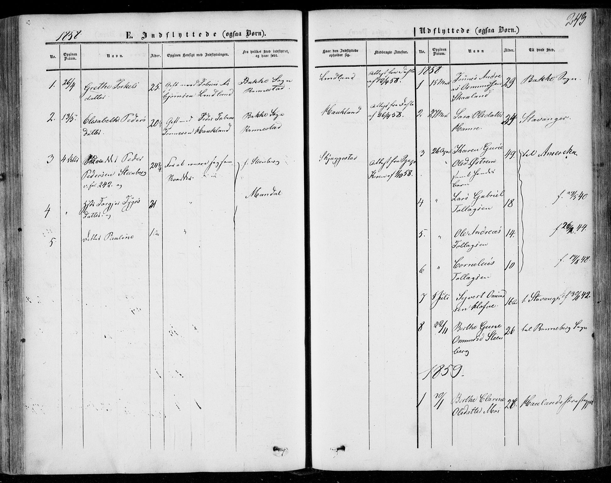 Lund sokneprestkontor, AV/SAST-A-101809/S06/L0009: Parish register (official) no. A 8, 1853-1877, p. 243