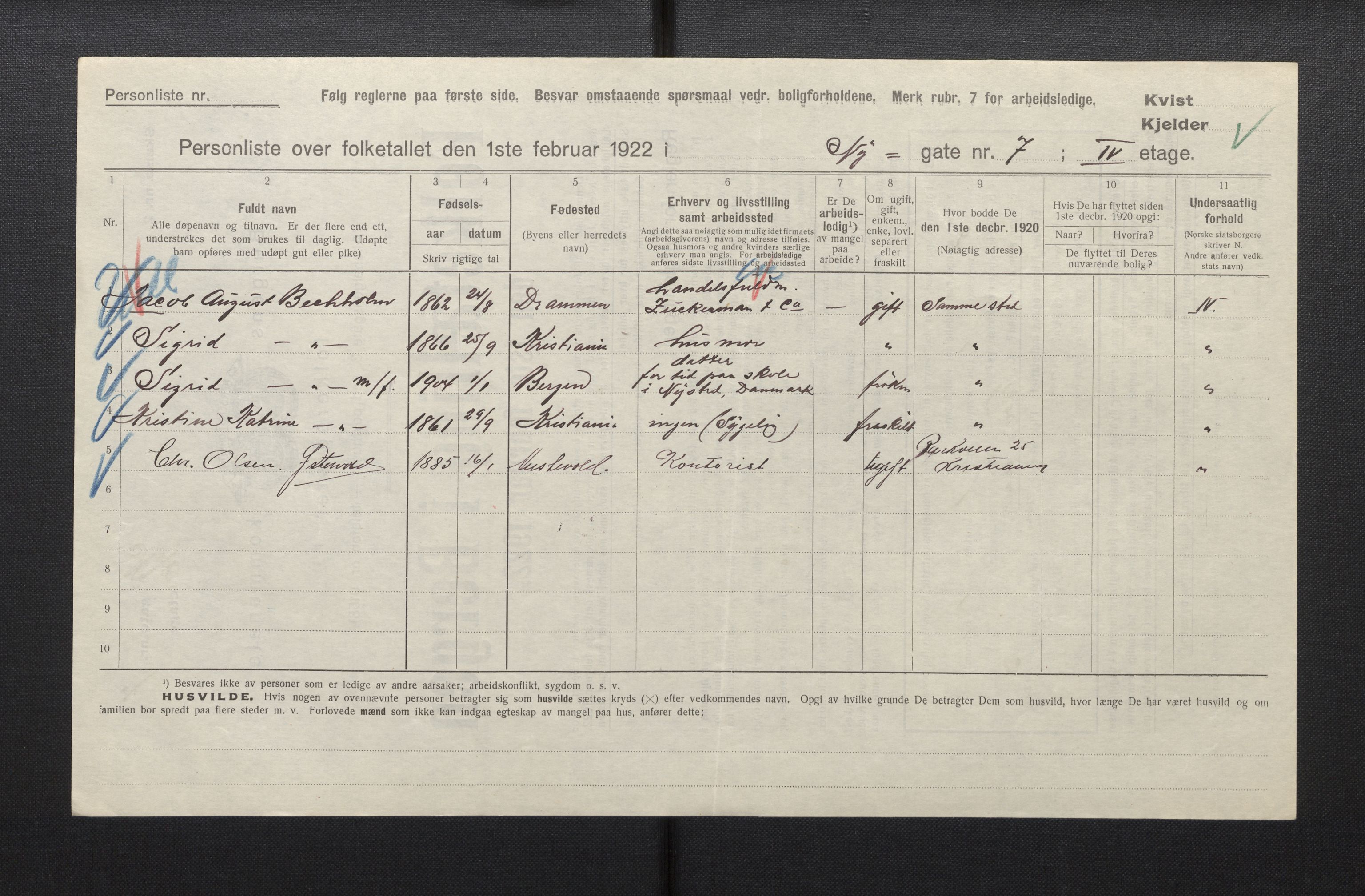 SAB, Municipal Census 1922 for Bergen, 1922, p. 29179