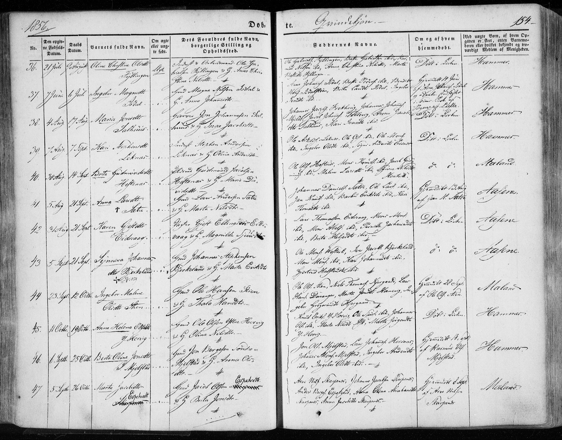 Hamre sokneprestembete, AV/SAB-A-75501/H/Ha/Haa/Haaa/L0013: Parish register (official) no. A 13, 1846-1857, p. 154