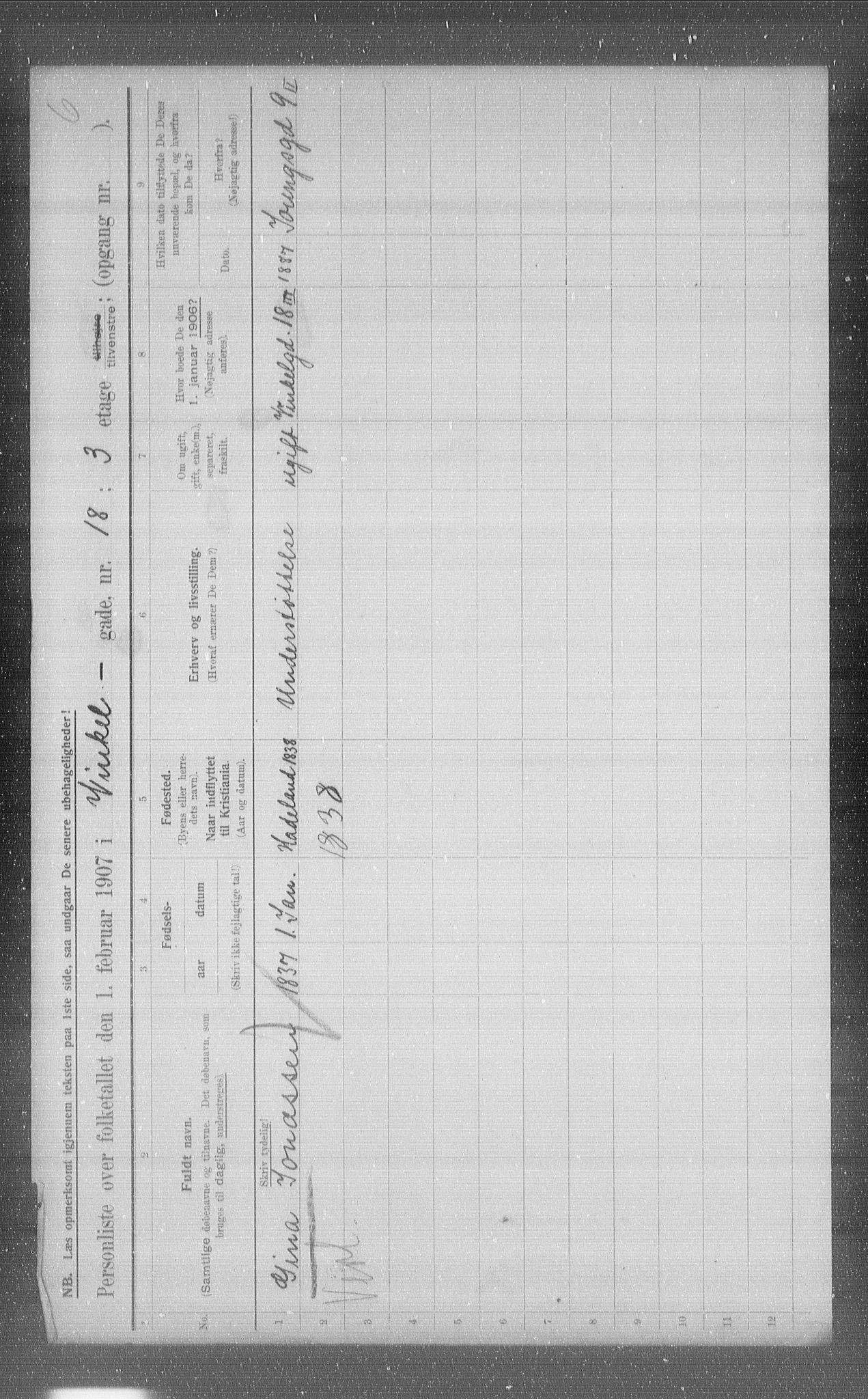 OBA, Municipal Census 1907 for Kristiania, 1907, p. 63126