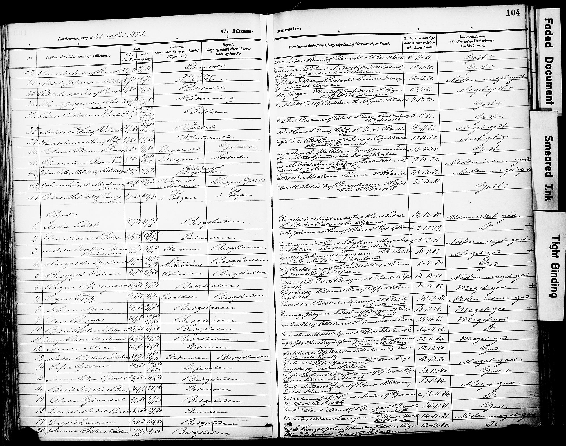 Ministerialprotokoller, klokkerbøker og fødselsregistre - Sør-Trøndelag, SAT/A-1456/681/L0935: Parish register (official) no. 681A13, 1890-1898, p. 104