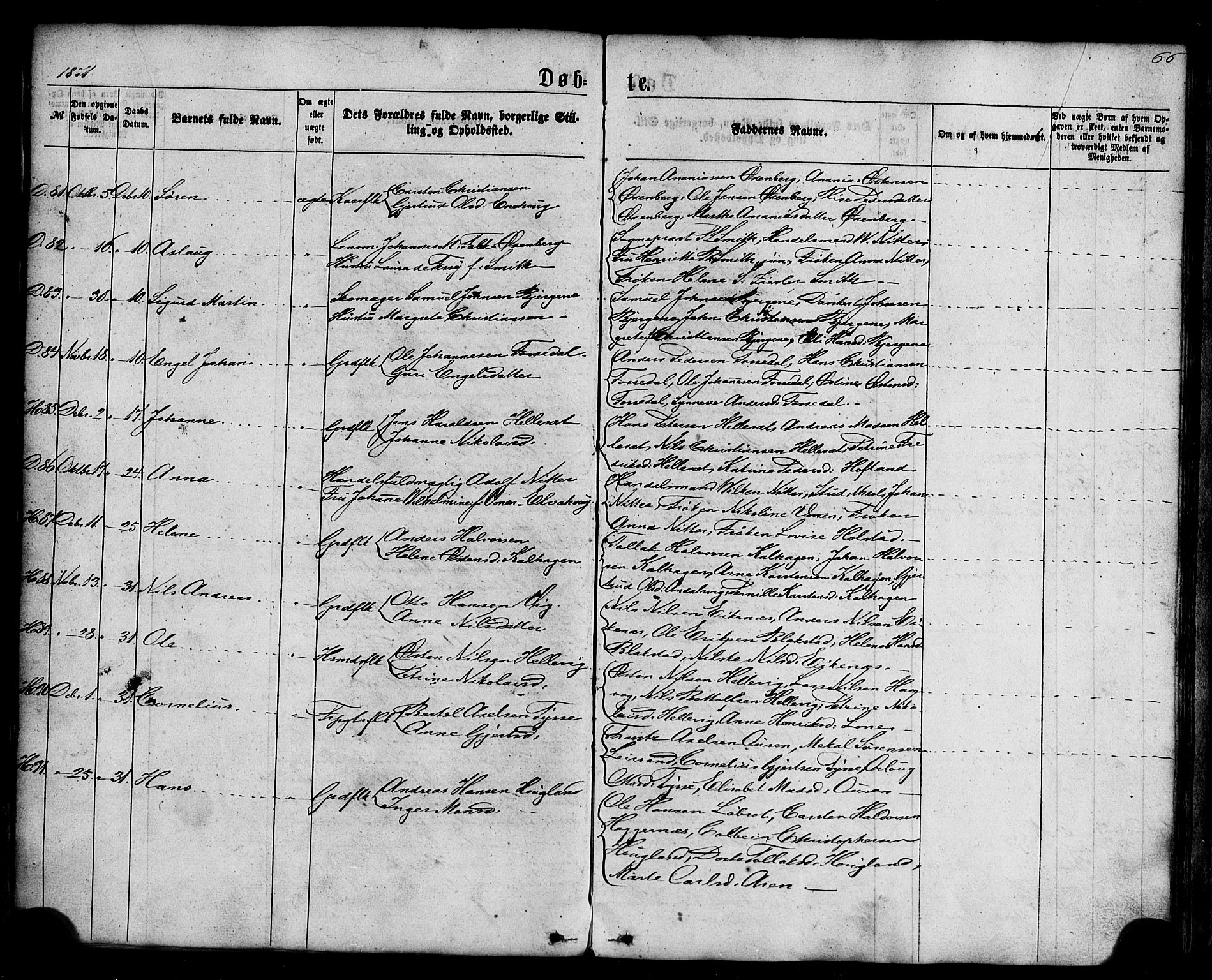 Fjaler sokneprestembete, AV/SAB-A-79801/H/Haa/Haaa/L0007: Parish register (official) no. A 7, 1862-1881, p. 66