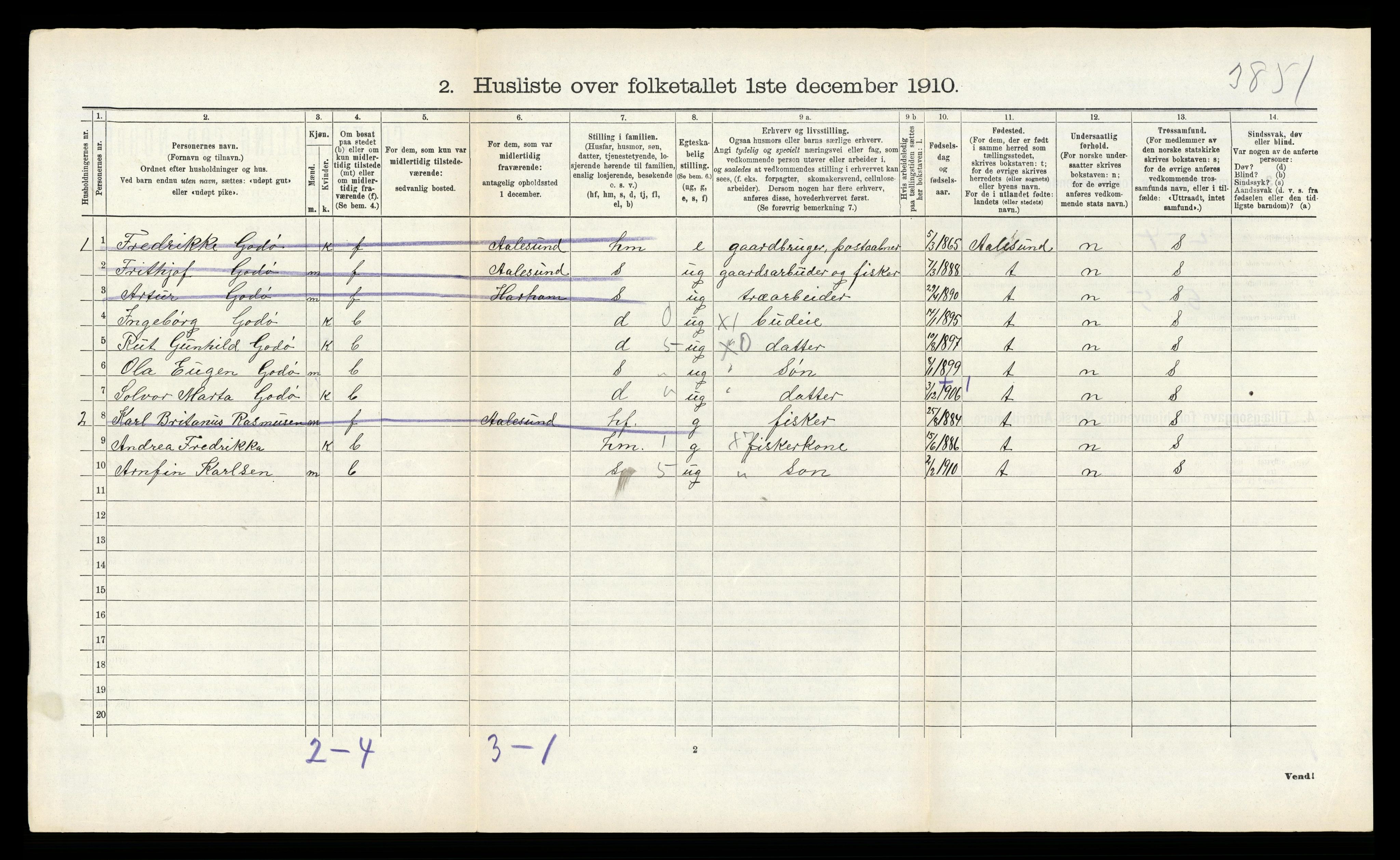 RA, 1910 census for Vatne, 1910, p. 512