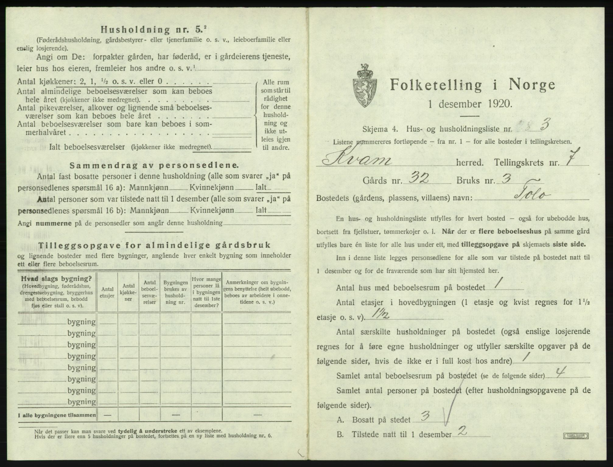 SAB, 1920 census for Kvam, 1920, p. 562