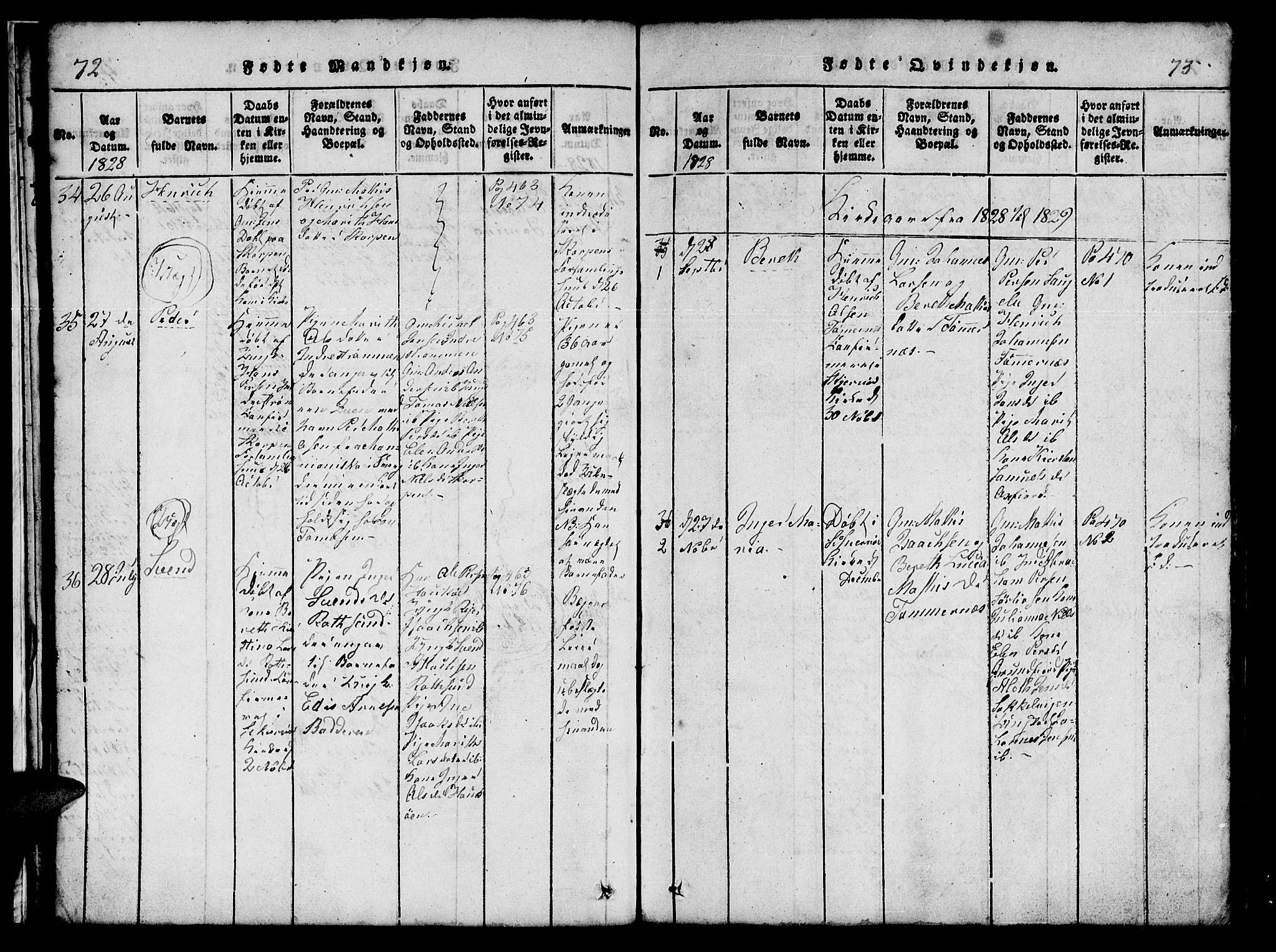 Skjervøy sokneprestkontor, AV/SATØ-S-1300/H/Ha/Hab/L0001klokker: Parish register (copy) no. 1, 1825-1838, p. 72-73