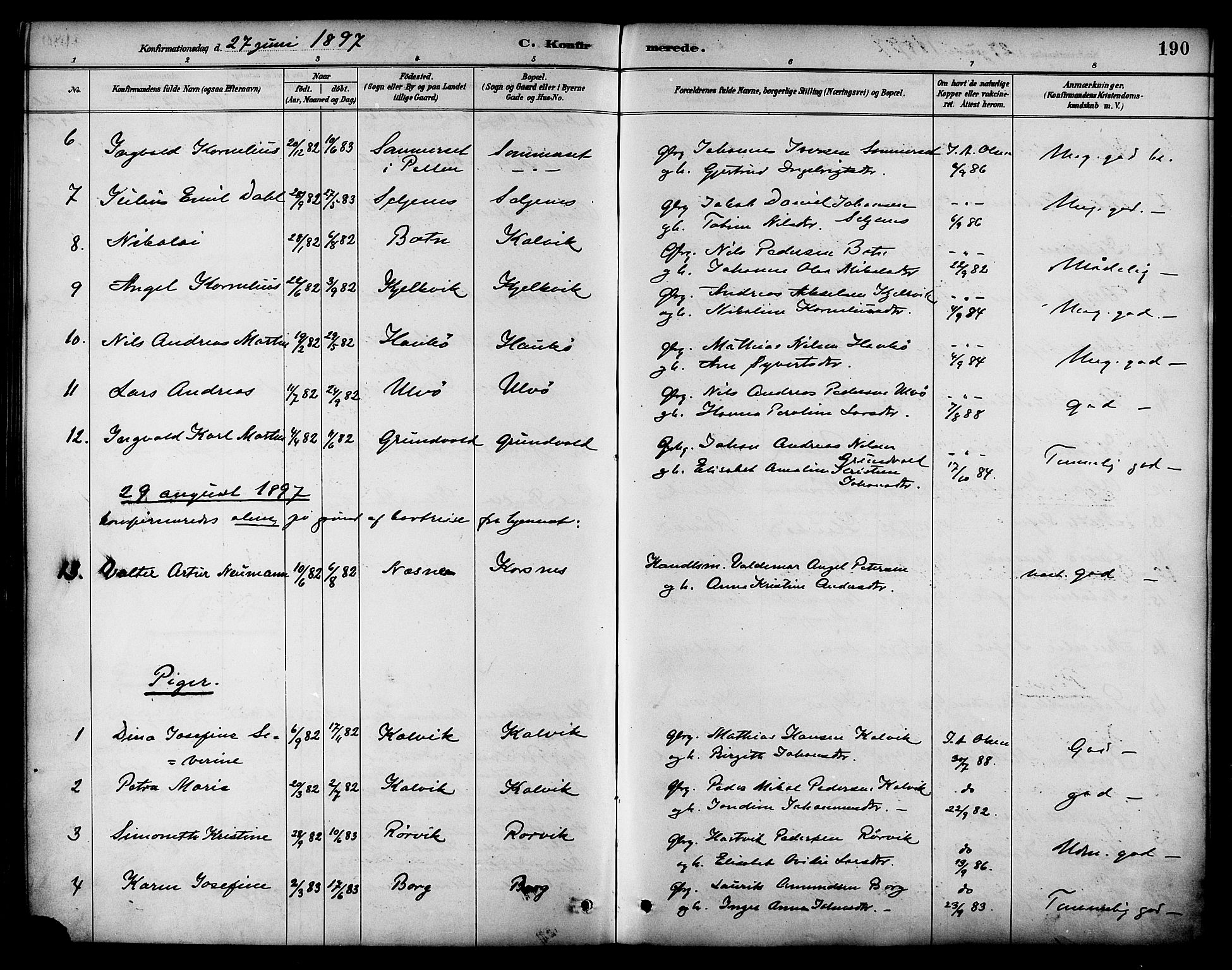 Ministerialprotokoller, klokkerbøker og fødselsregistre - Nordland, AV/SAT-A-1459/861/L0869: Parish register (official) no. 861A04, 1889-1903, p. 190