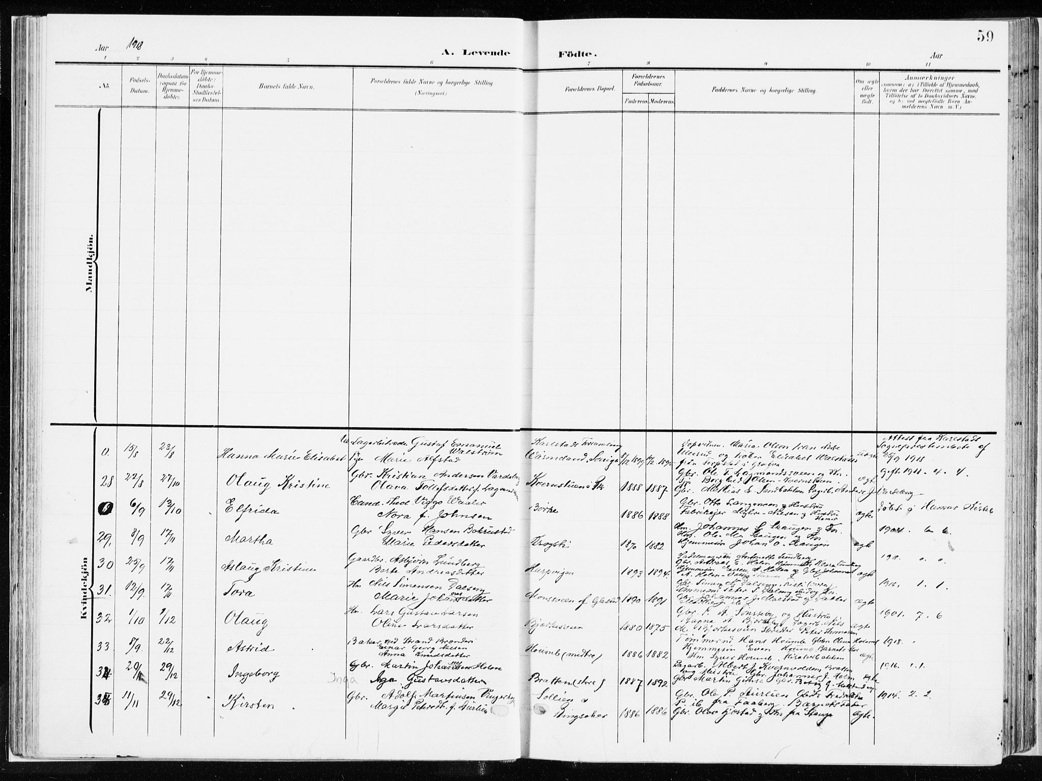 Ringsaker prestekontor, AV/SAH-PREST-014/K/Ka/L0019: Parish register (official) no. 19, 1905-1920, p. 59