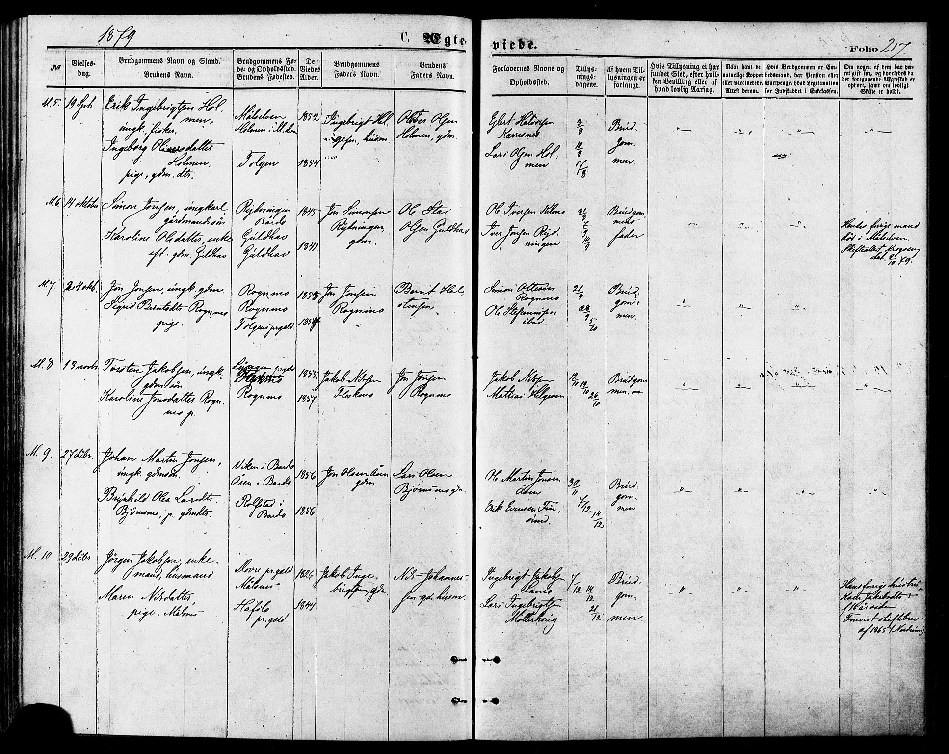 Målselv sokneprestembete, SATØ/S-1311/G/Ga/Gaa/L0005kirke: Parish register (official) no. 5, 1872-1884, p. 217