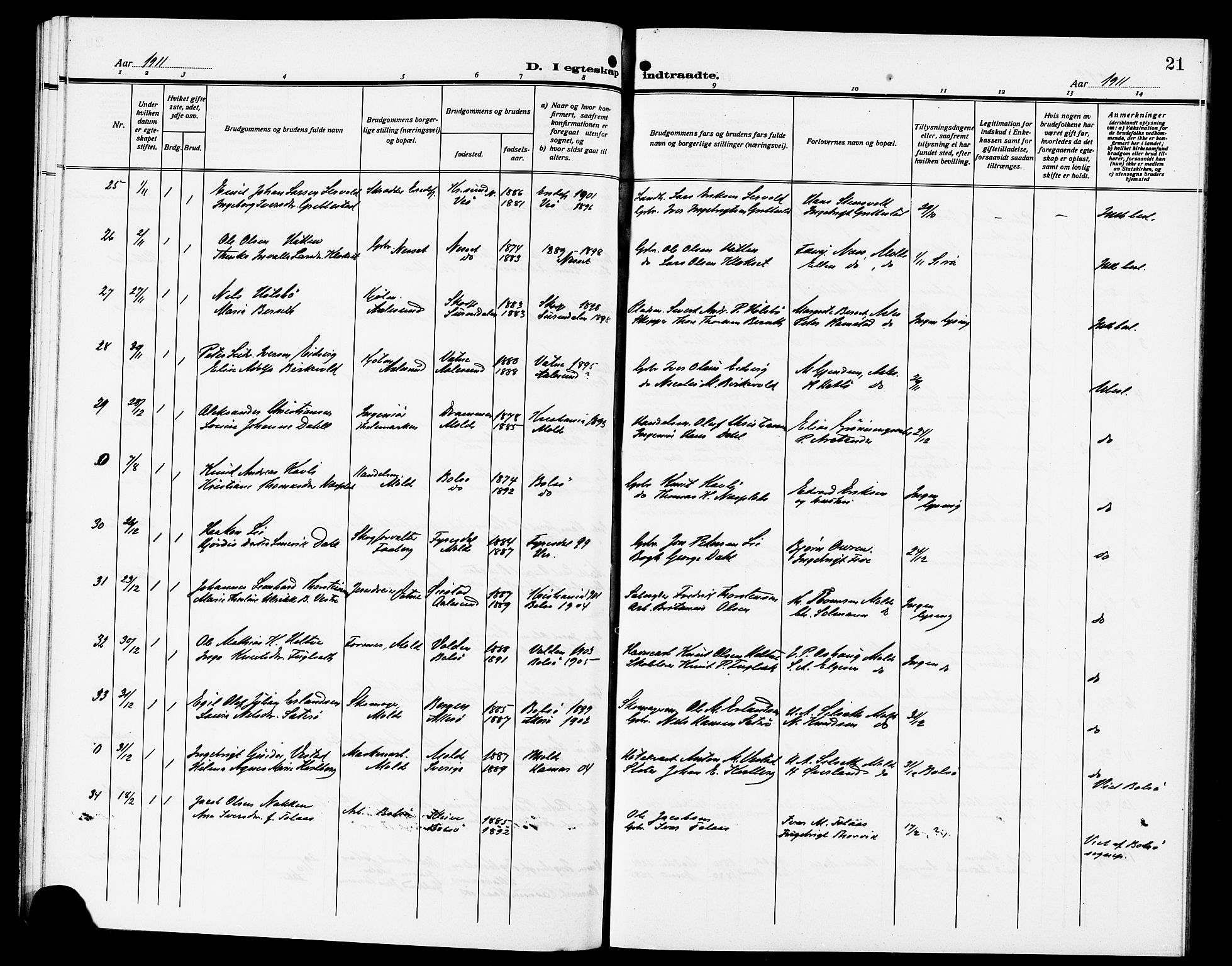 Ministerialprotokoller, klokkerbøker og fødselsregistre - Møre og Romsdal, AV/SAT-A-1454/558/L0703: Parish register (copy) no. 558C04, 1906-1921, p. 21