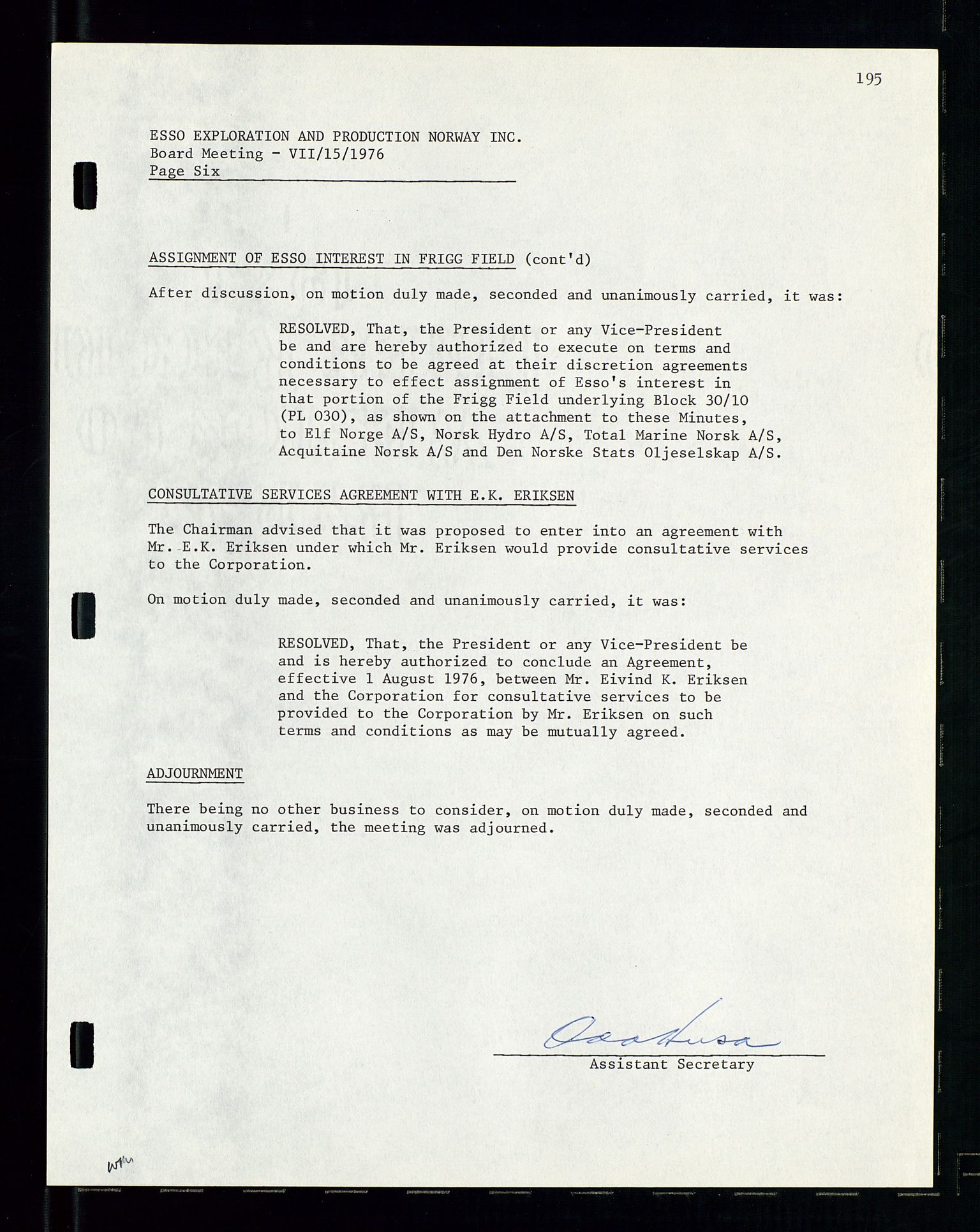 Pa 1512 - Esso Exploration and Production Norway Inc., AV/SAST-A-101917/A/Aa/L0001/0002: Styredokumenter / Corporate records, Board meeting minutes, Agreements, Stocholder meetings, 1975-1979, p. 45