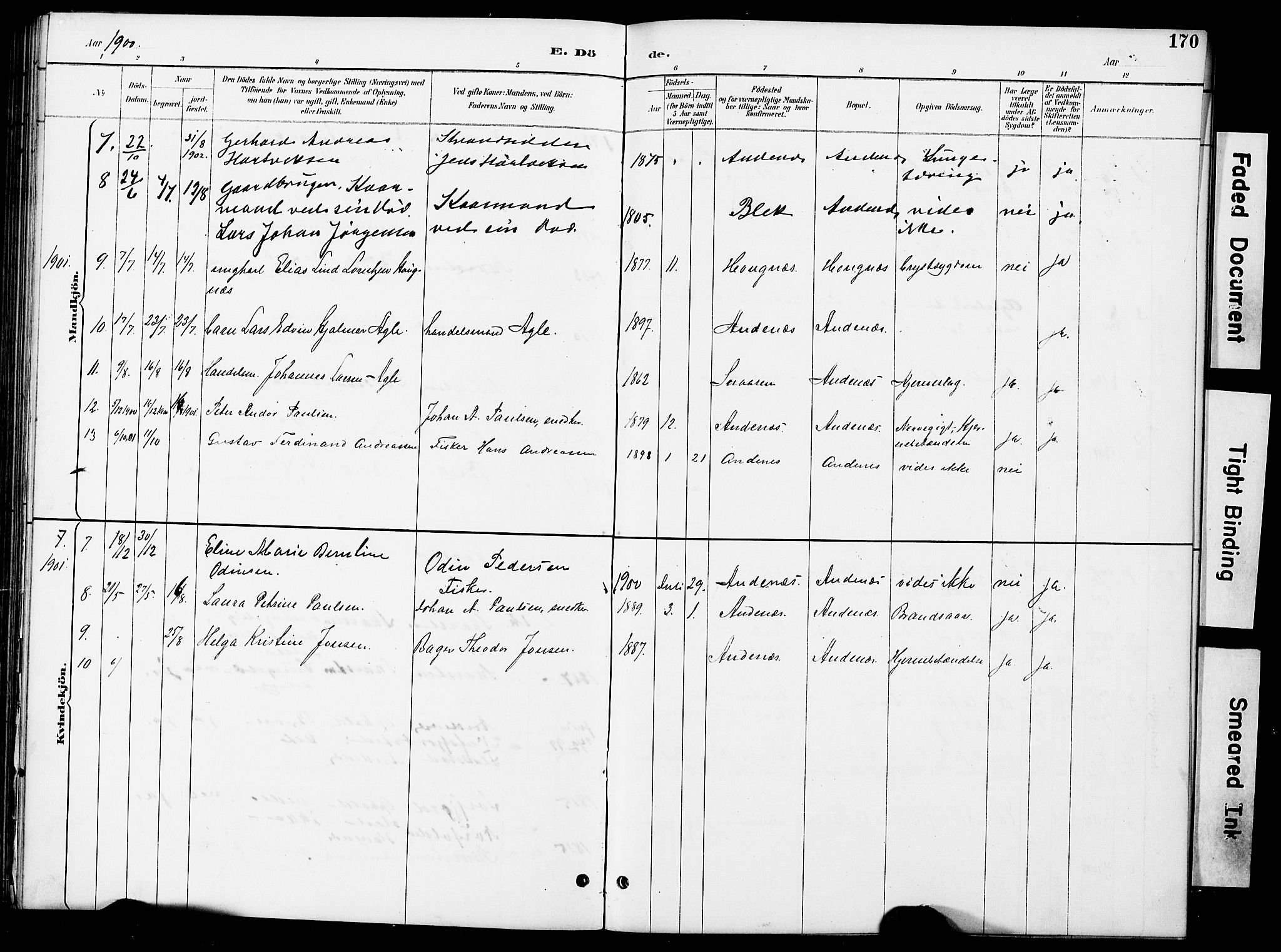 Ministerialprotokoller, klokkerbøker og fødselsregistre - Nordland, AV/SAT-A-1459/899/L1448: Parish register (copy) no. 899C03, 1887-1902, p. 170