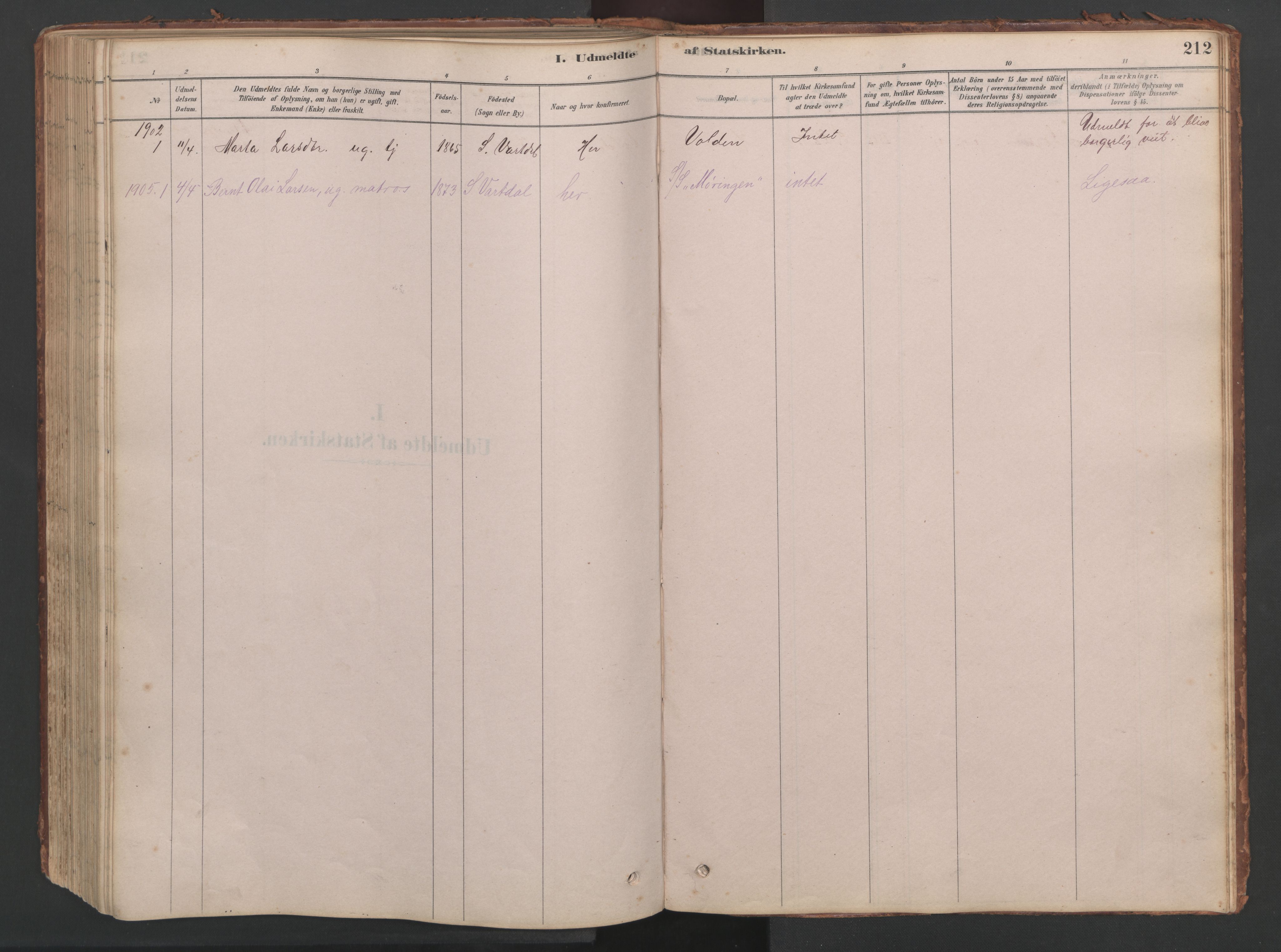 Ministerialprotokoller, klokkerbøker og fødselsregistre - Møre og Romsdal, AV/SAT-A-1454/514/L0201: Parish register (copy) no. 514C01, 1878-1919, p. 212