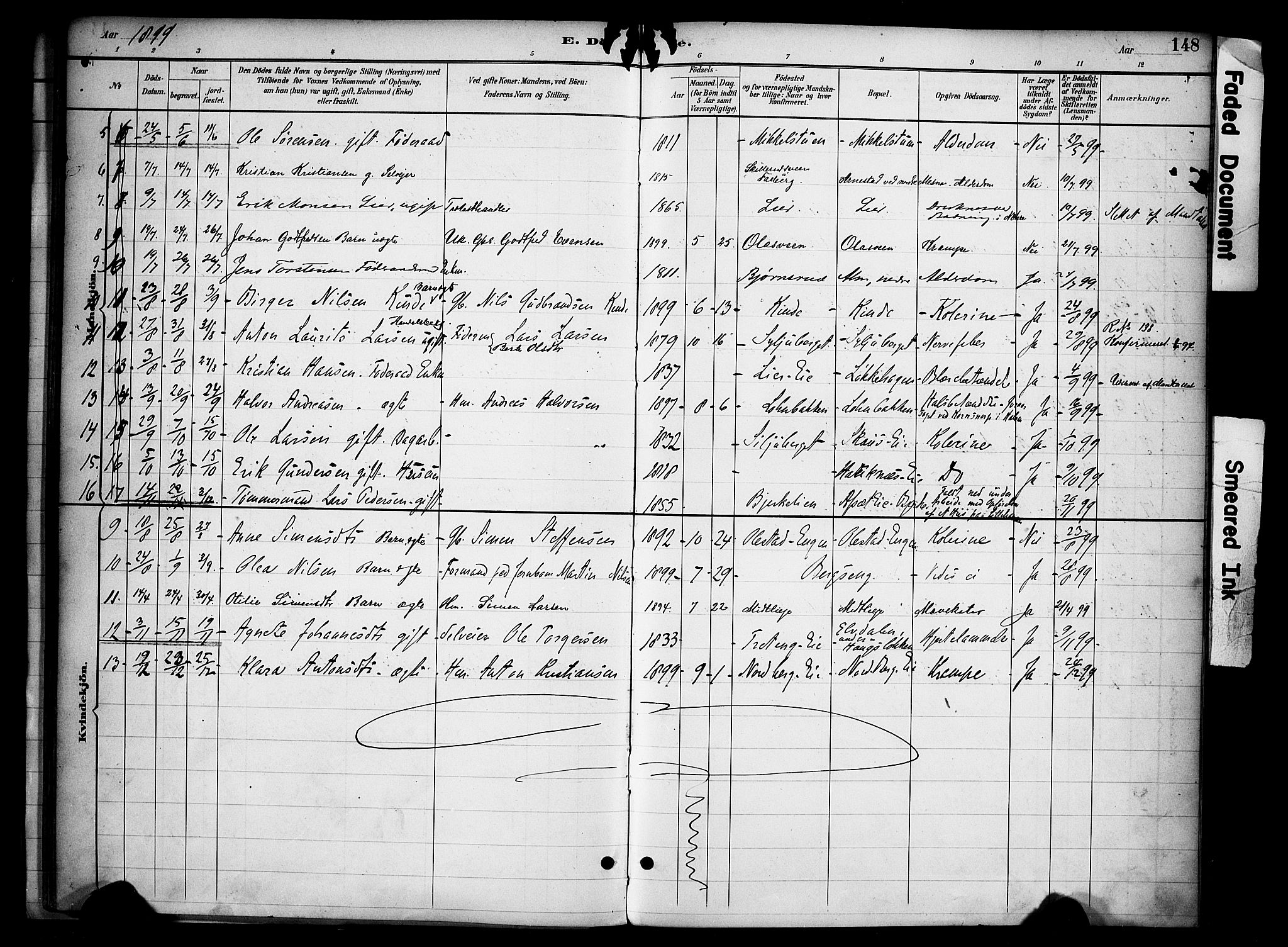 Ringsaker prestekontor, SAH/PREST-014/K/Ka/L0015: Parish register (official) no. 15, 1891-1904, p. 148