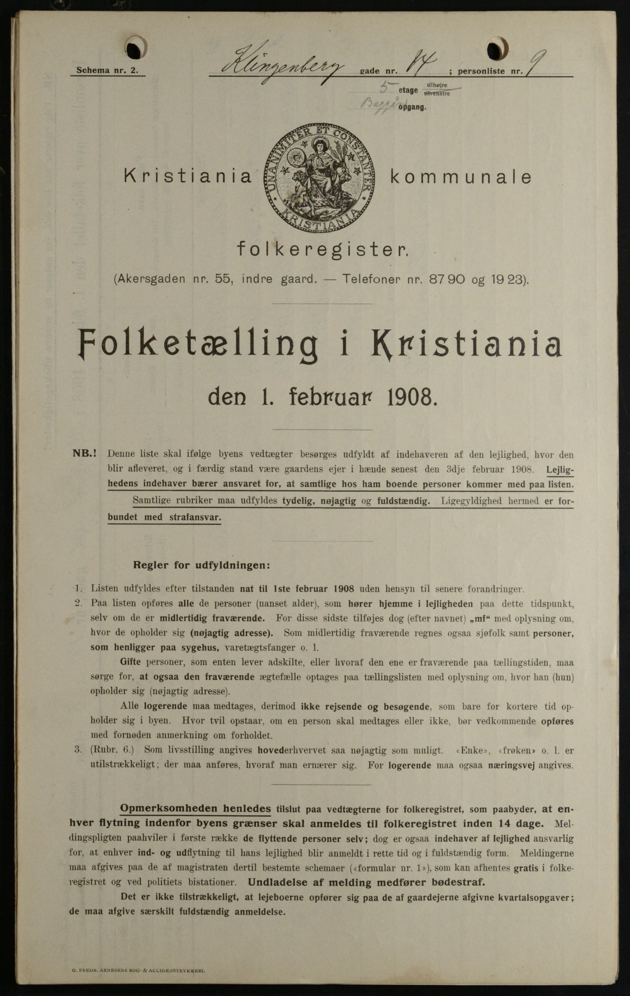 OBA, Municipal Census 1908 for Kristiania, 1908, p. 46409