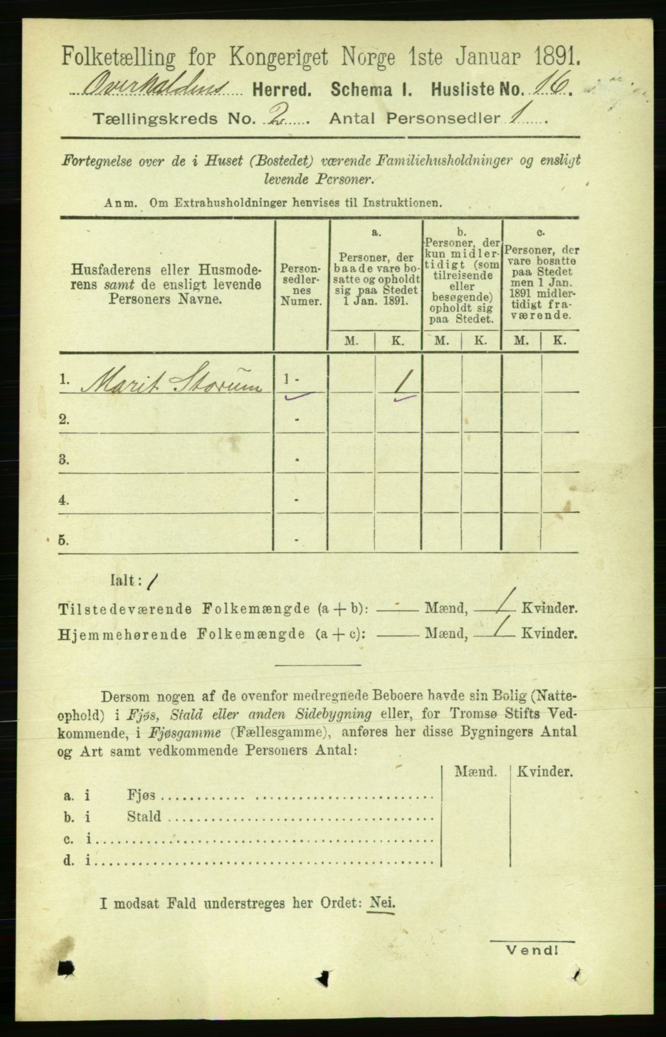 RA, 1891 census for 1744 Overhalla, 1891, p. 415