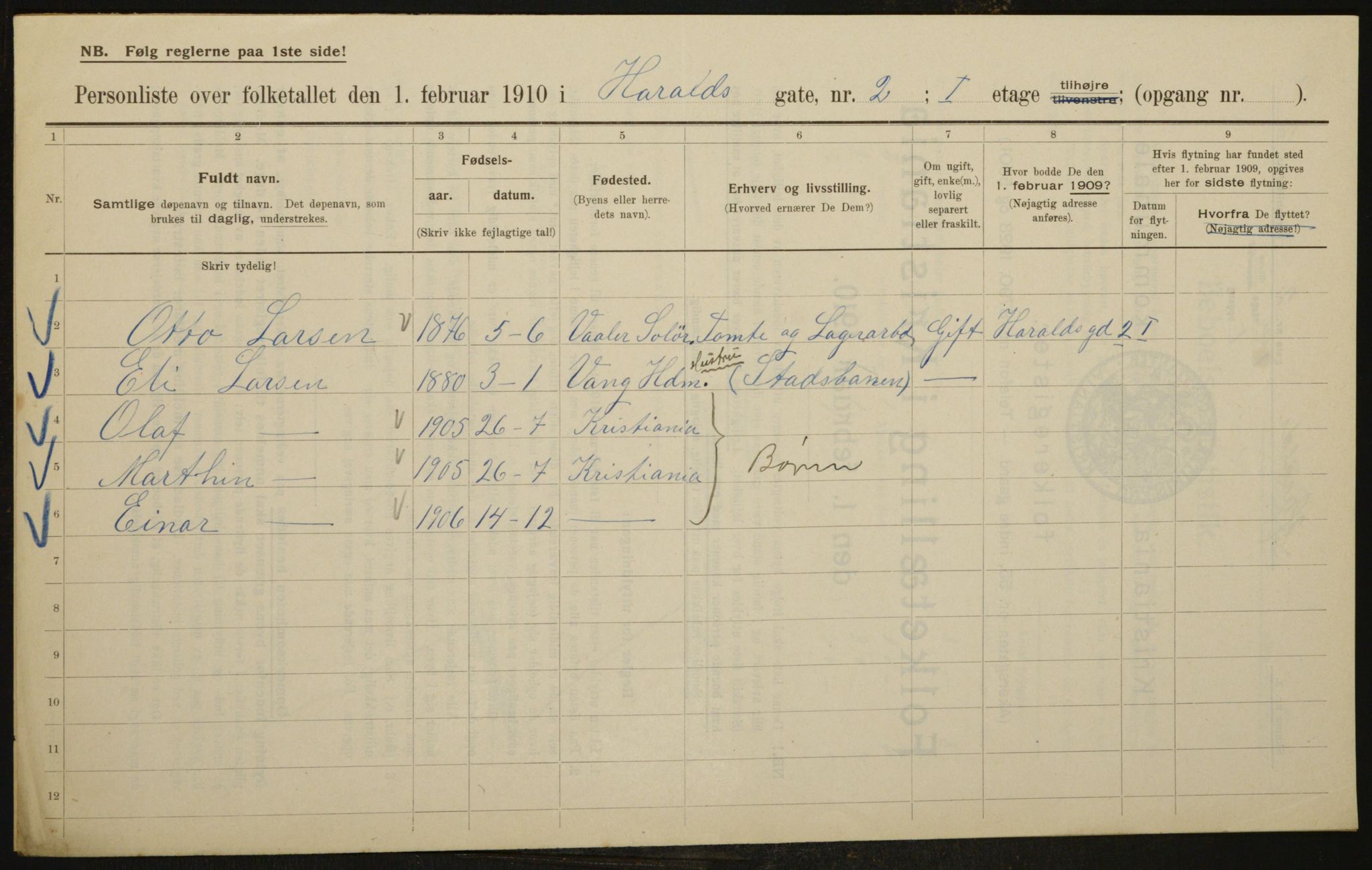 OBA, Municipal Census 1910 for Kristiania, 1910, p. 32871