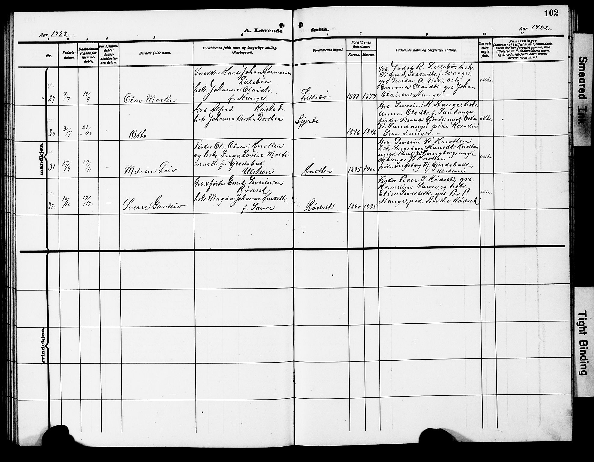 Ministerialprotokoller, klokkerbøker og fødselsregistre - Møre og Romsdal, AV/SAT-A-1454/503/L0050: Parish register (copy) no. 503C05, 1909-1922, p. 102
