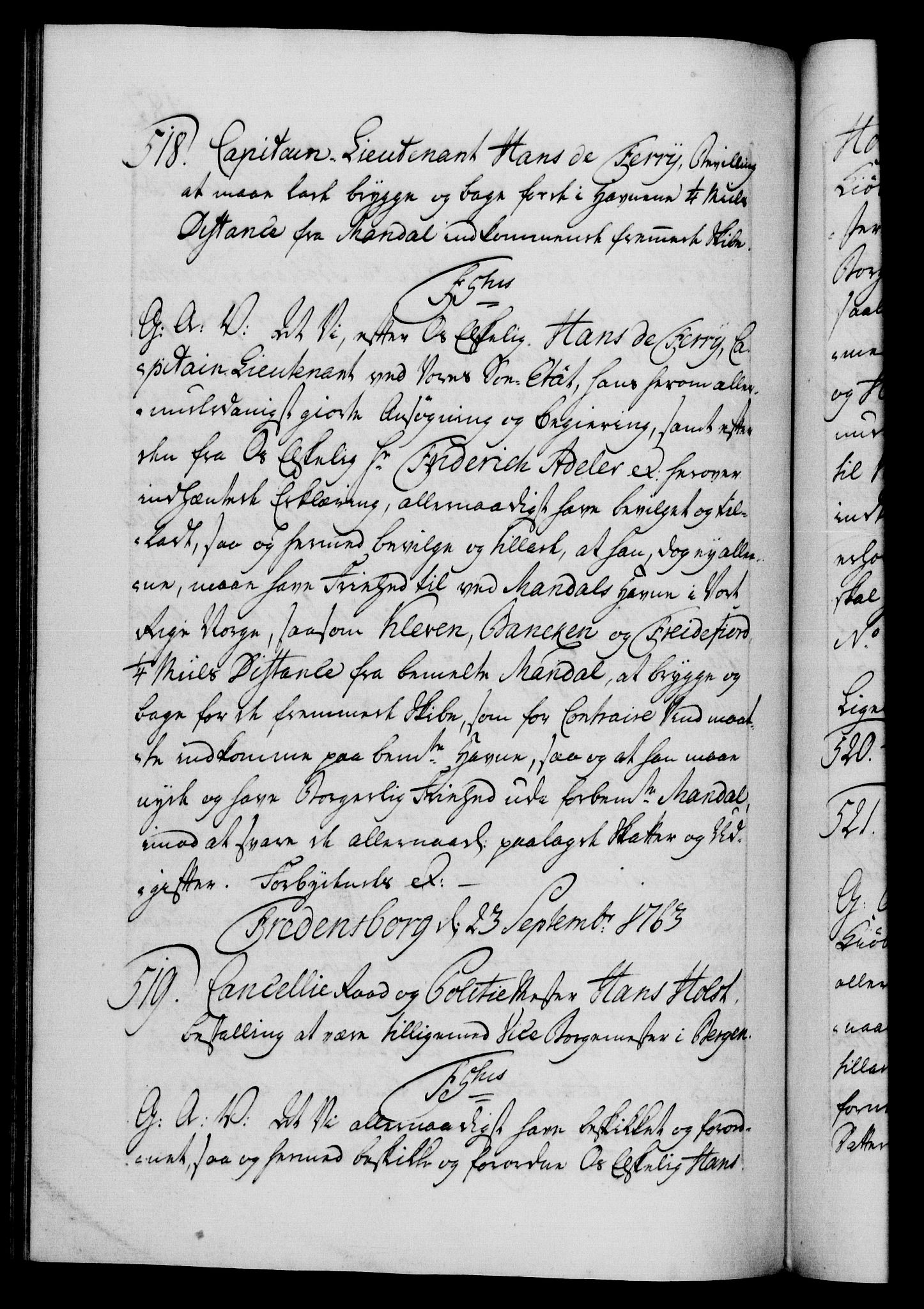 Danske Kanselli 1572-1799, AV/RA-EA-3023/F/Fc/Fca/Fcaa/L0042: Norske registre, 1763-1766, p. 182b