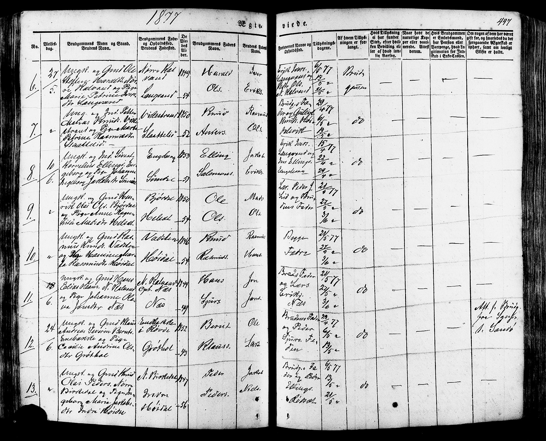 Ministerialprotokoller, klokkerbøker og fødselsregistre - Møre og Romsdal, AV/SAT-A-1454/511/L0140: Parish register (official) no. 511A07, 1851-1878, p. 447