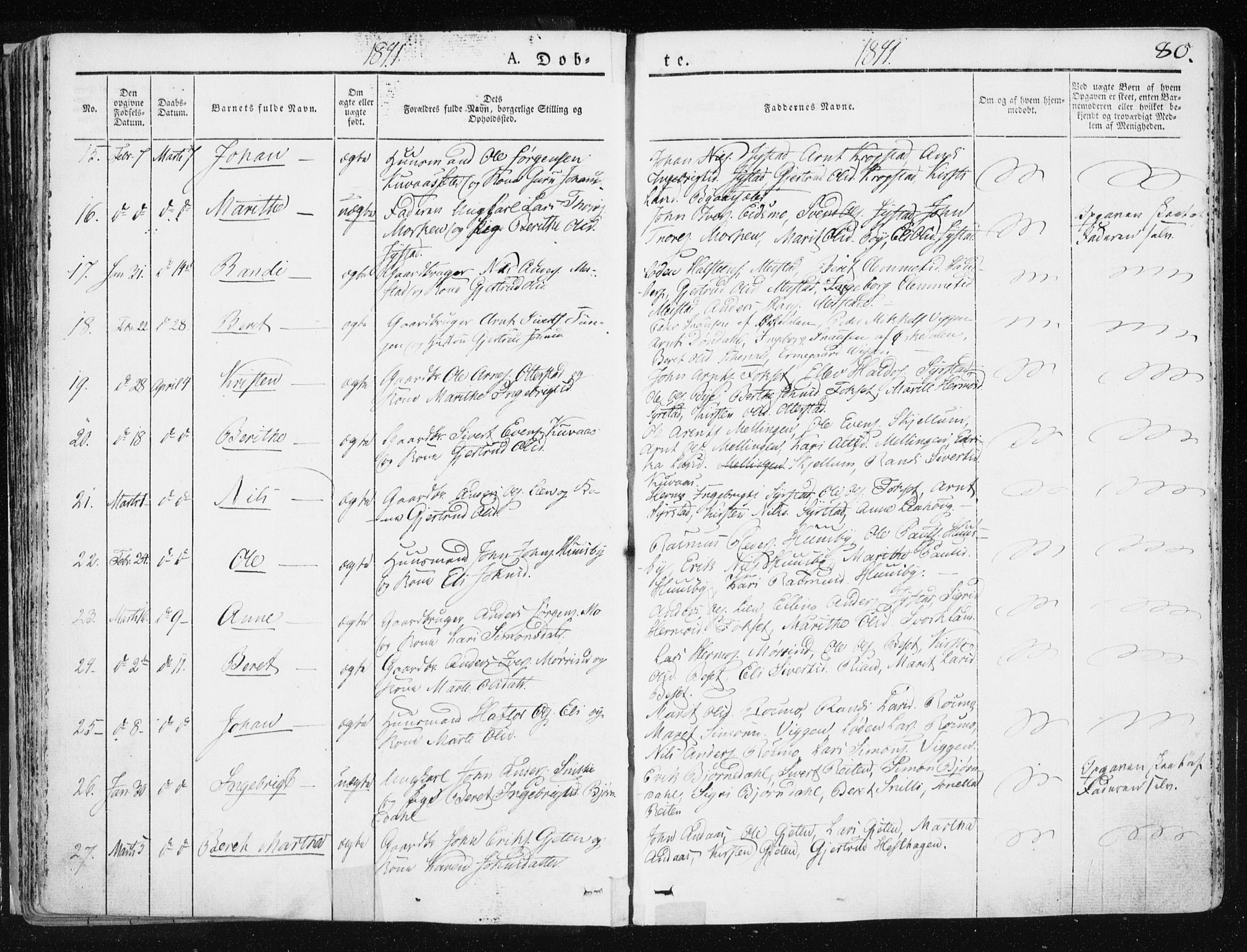 Ministerialprotokoller, klokkerbøker og fødselsregistre - Sør-Trøndelag, SAT/A-1456/665/L0771: Parish register (official) no. 665A06, 1830-1856, p. 80