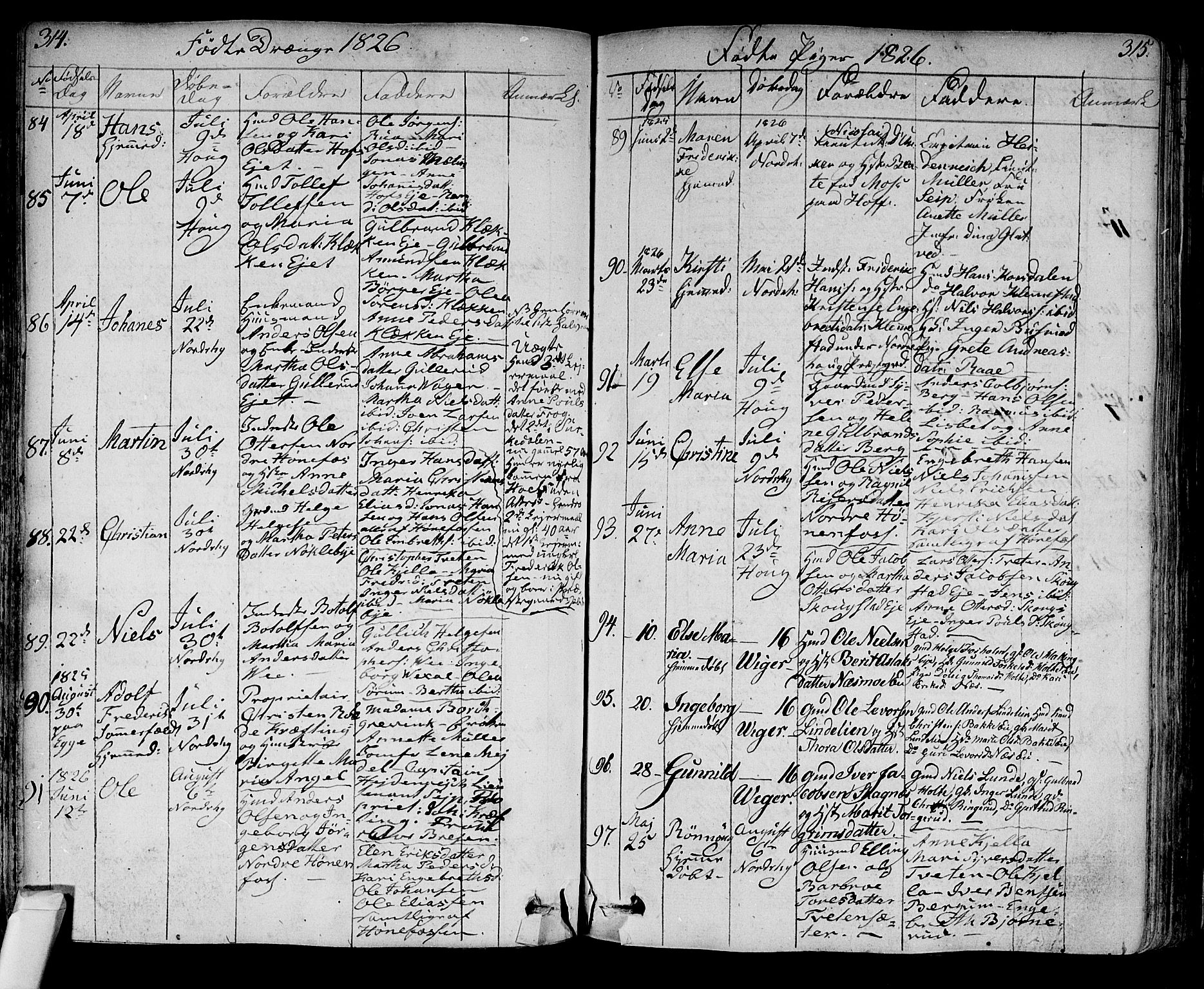 Norderhov kirkebøker, AV/SAKO-A-237/F/Fa/L0009: Parish register (official) no. 9, 1819-1837, p. 314-315