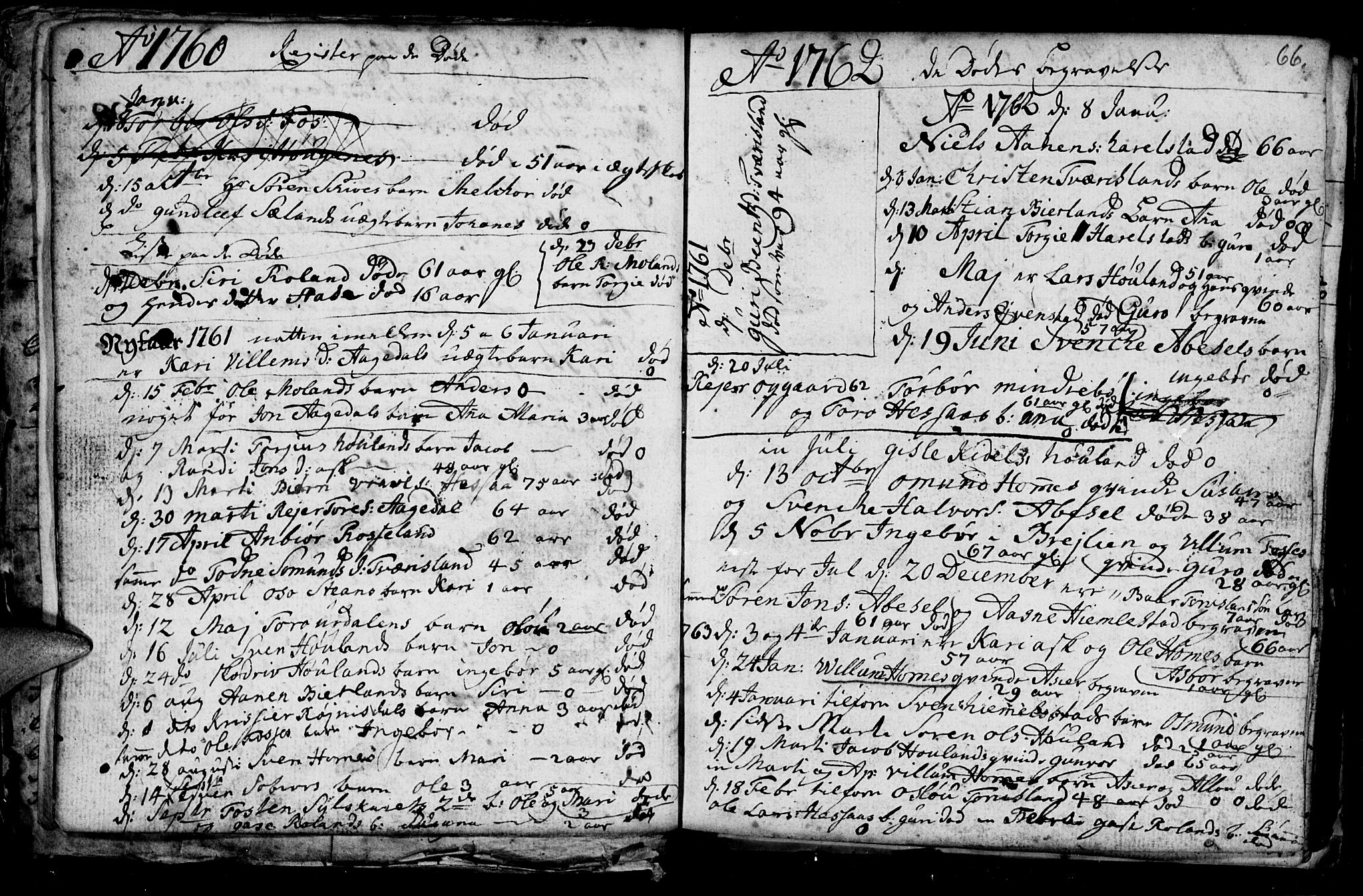 Bjelland sokneprestkontor, AV/SAK-1111-0005/F/Fb/Fba/L0002: Parish register (copy) no. B 2, 1753-1792, p. 66