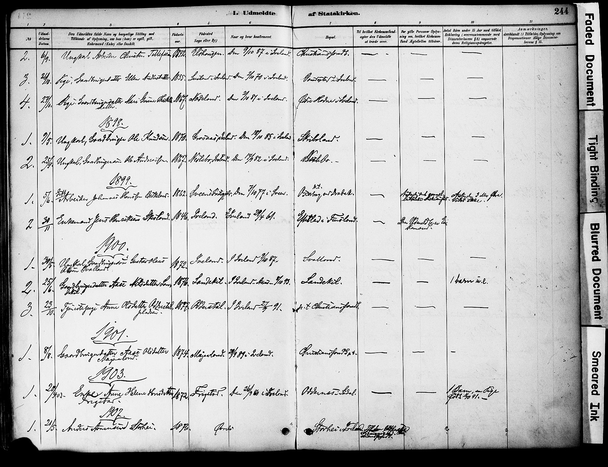 Evje sokneprestkontor, AV/SAK-1111-0008/F/Fa/Fac/L0003: Parish register (official) no. A 3, 1884-1909, p. 244