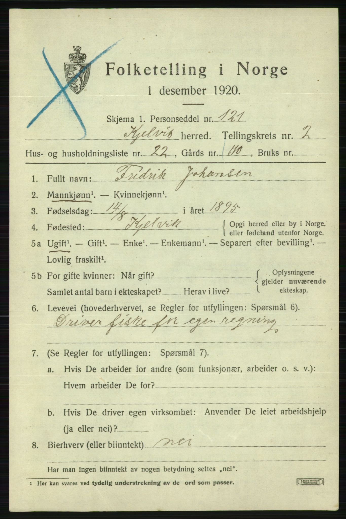 SATØ, 1920 census for Kjelvik, 1920, p. 1627